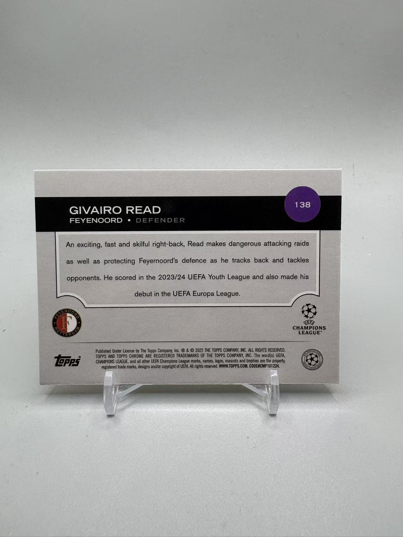 2024-25 Topps Chrome givairo read RC 【灰灰代拍】全新欧战蓝宝石 费耶诺德 里德 新秀 黄碎冰折 75编 大哥