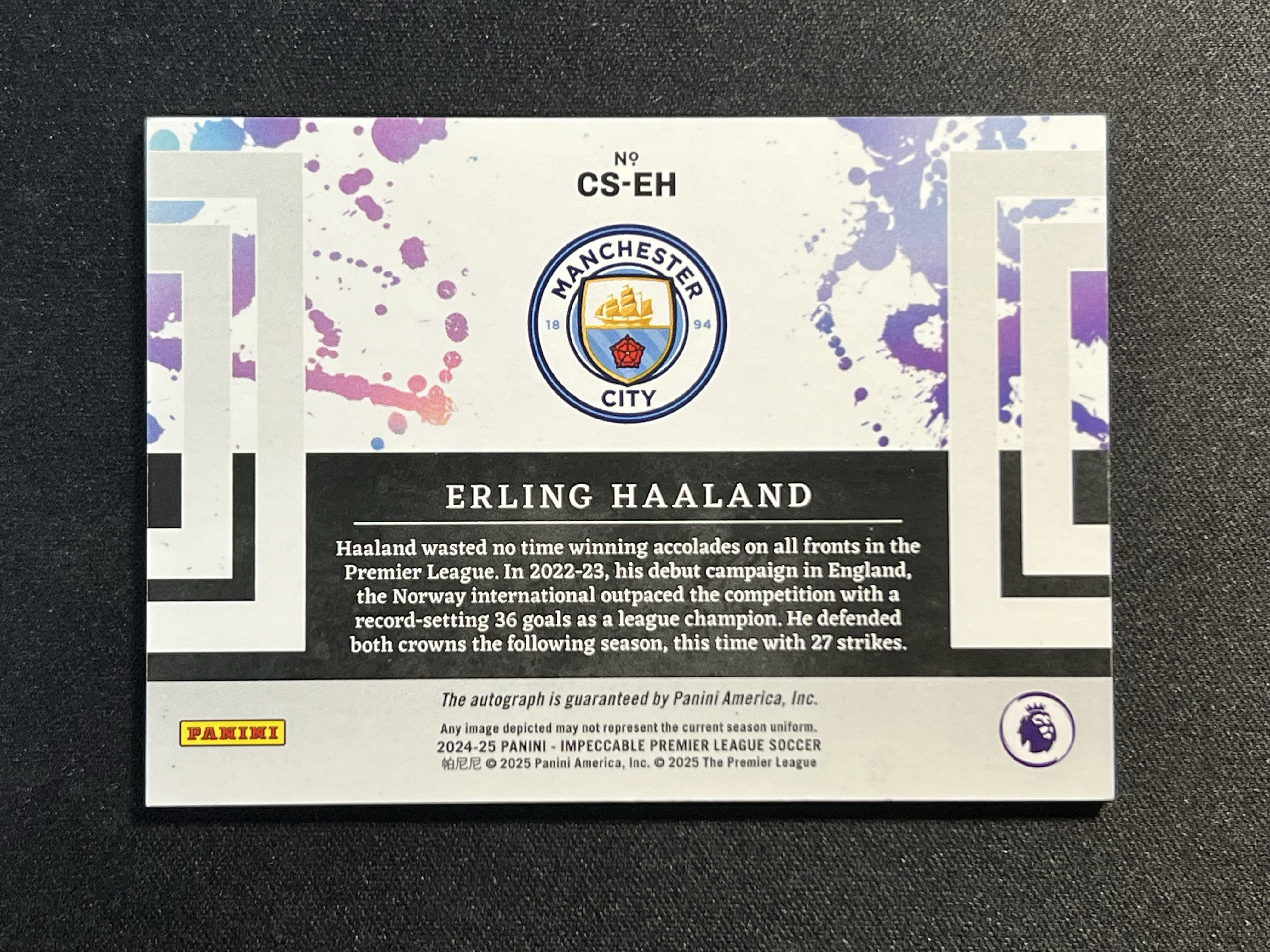2024-25 Panini Impeccable Erling Haaland 小真金 哈兰德 99/99编 超级同背 卡签/签字 冠军签 无平行。曼城、挪威、多特蒙德爱吃小孩。又杀疯啦【珞珈拍卖】