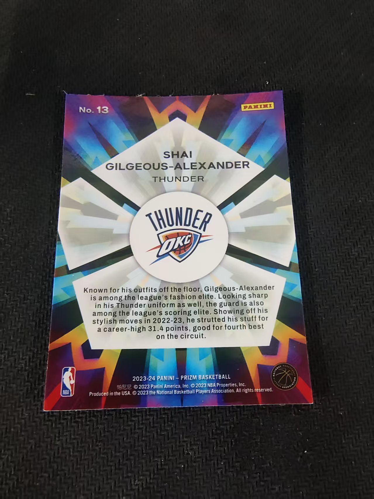 【可合并,不累计】2023-24 Panini Prizm Shai Gilgeous-Alexander 雷霆 亚历山大 万花筒特卡 PZ 划痕 边角微瑕 介意勿拍 #13