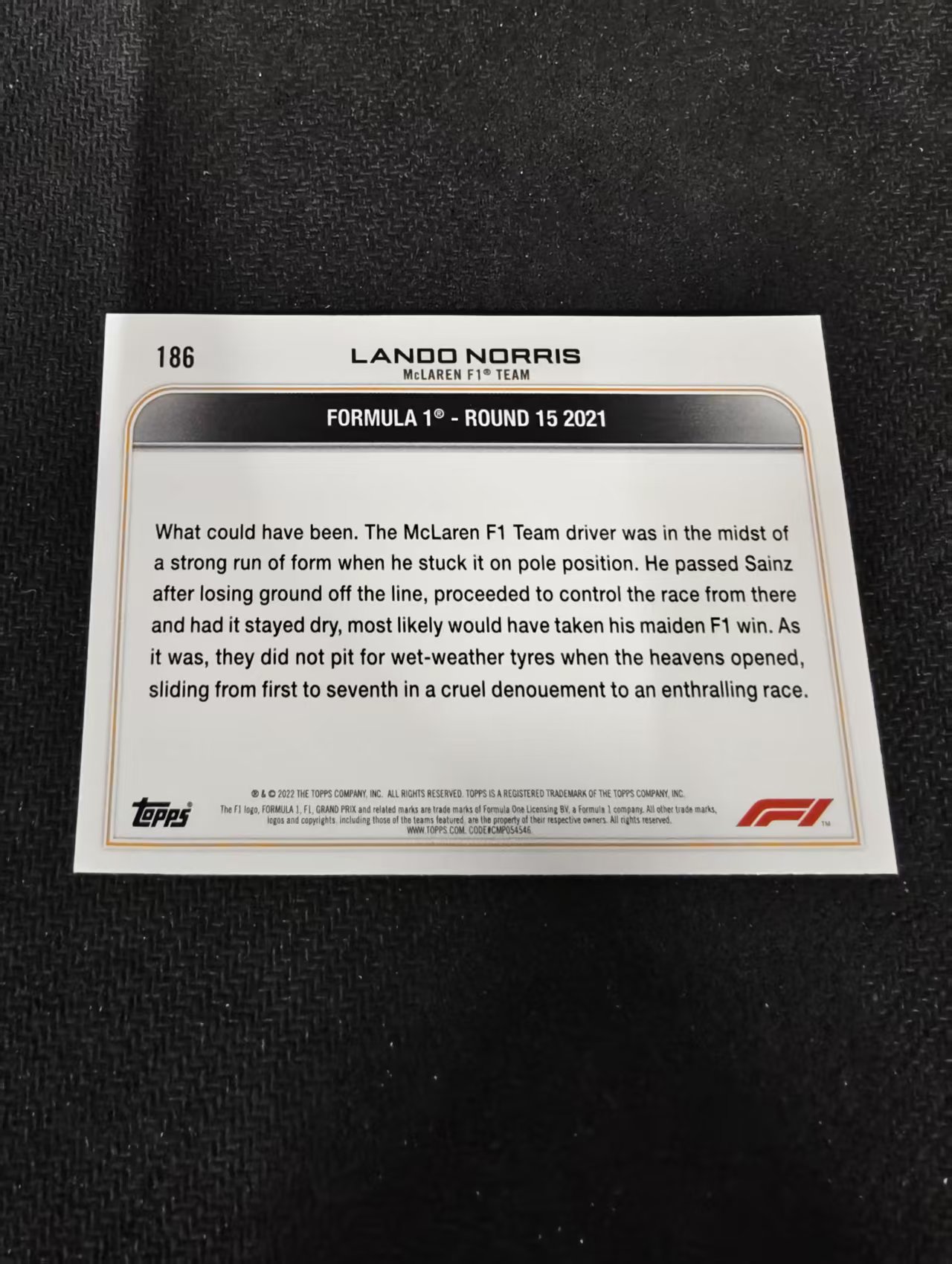2022 Topps Chrome F1 Lando Norris 兰多 诺里斯 迈凯伦车队 划痕 边角瑕疵 @186