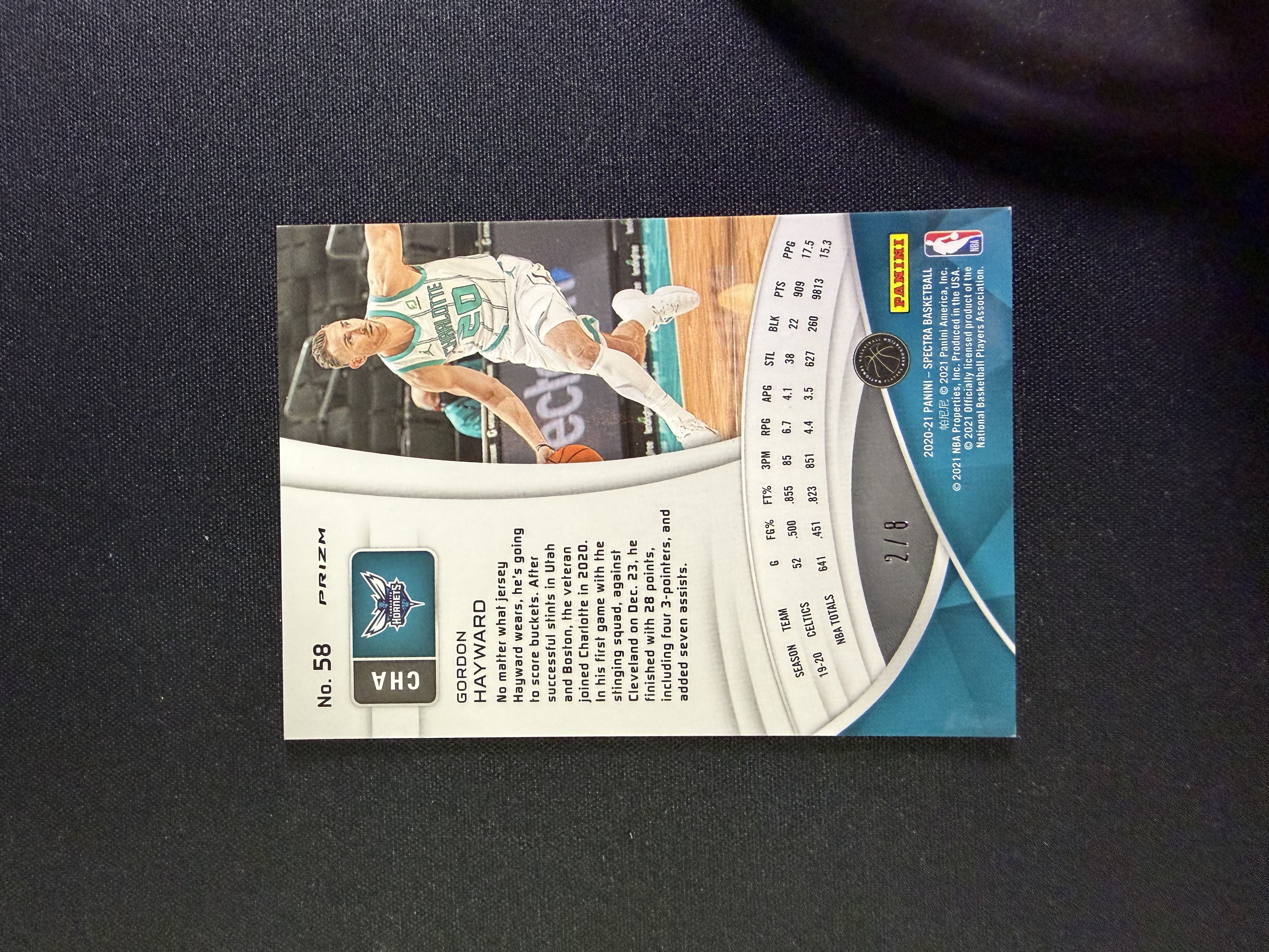 2020-21 Panini Spectra Gordon Hayward 戈登 海沃德 黄蜂 海公公 光谱 信封 2/8编 鞭炮折 折射 大比例 SSP