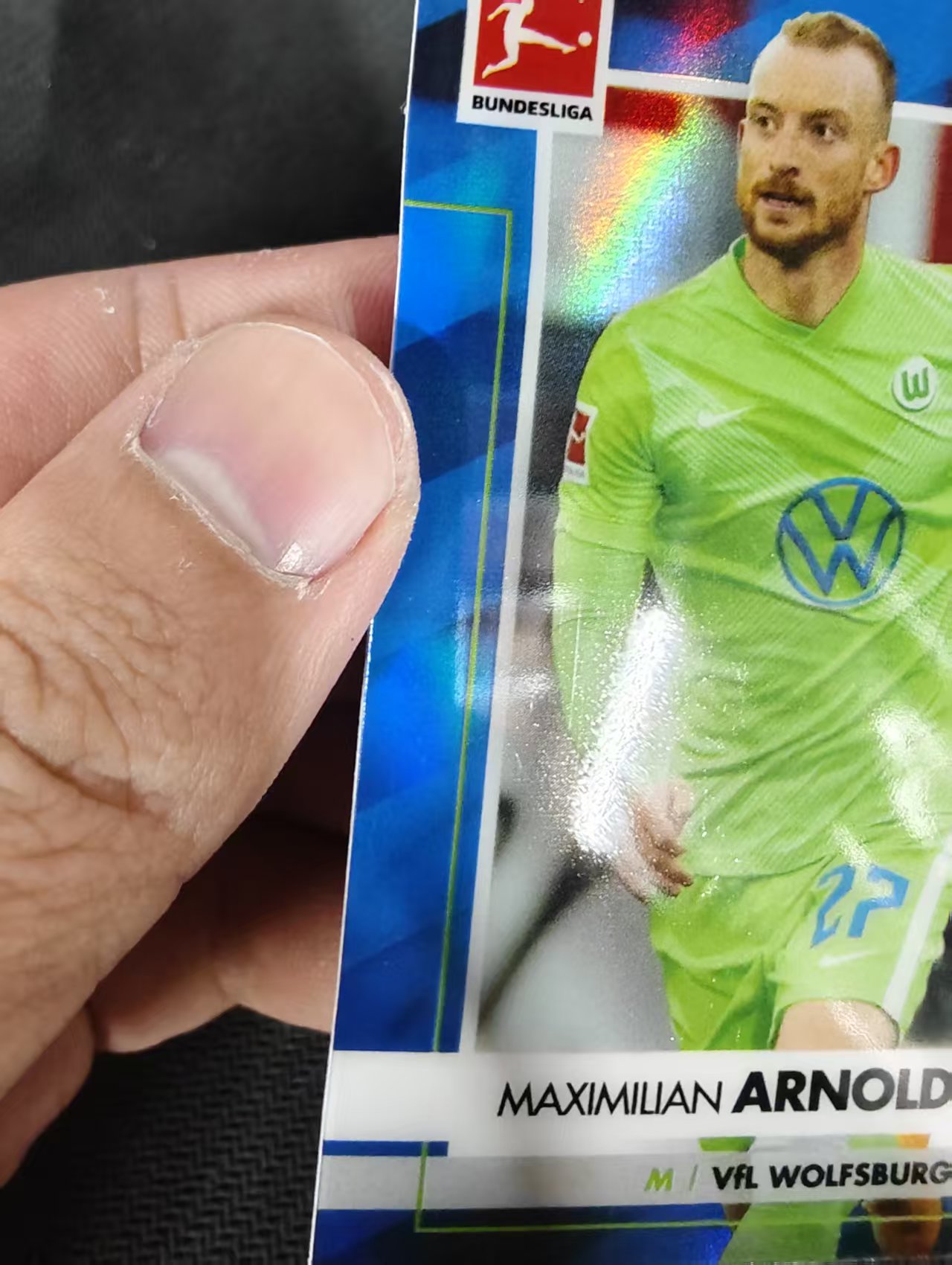 【可合并,不累计】2021 Topps Chrome Maximilian Arnold 马克西米利安·阿诺德 沃尔夫斯堡 德甲 蓝折 150编 划痕 边角瑕疵