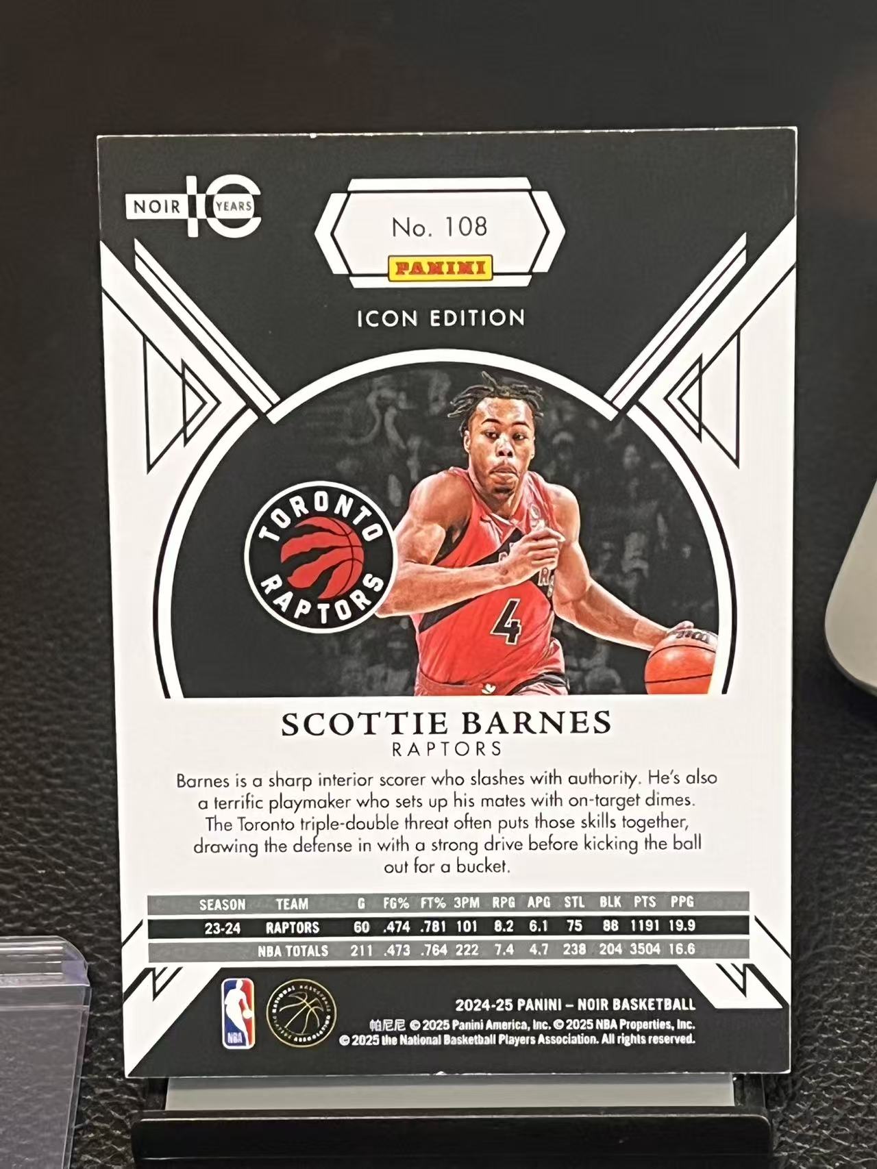 2024-25 Panini Noir Scottie Barnes 诺尔 猛龙 斯科蒂 巴恩斯 99编 base【小姨 孔】