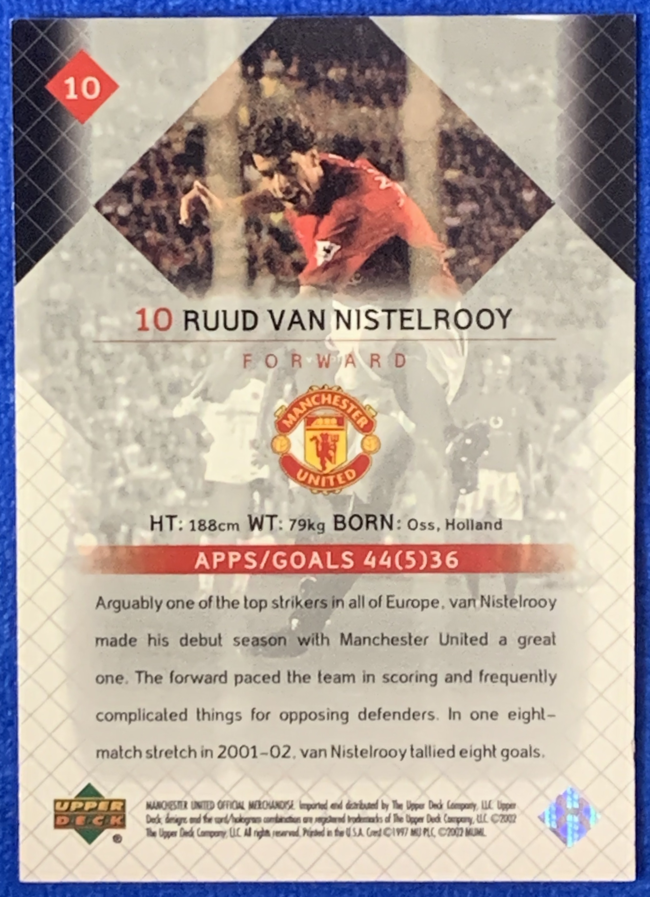2002 Upper Deck Manchester United Ruud van Nistelrooy 亚德英超力量特卡 曼联 范尼斯特鲁伊 英超西甲金靴 荷兰Holland 不保卡品ebay有价