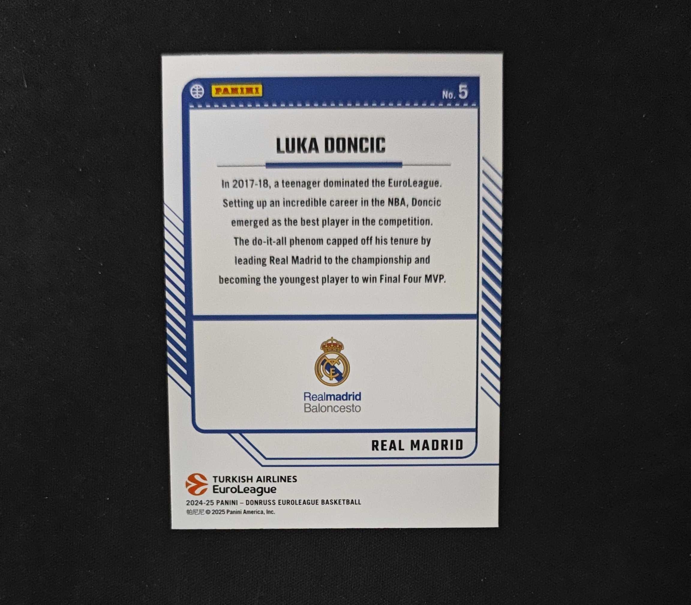 2024-25 Panini Donruss Luka Doncic 【SC拍卖】杜蕾斯 欧洲联赛 东契奇 捧杯 特卡 149编 佛光折 收藏必备(我科)