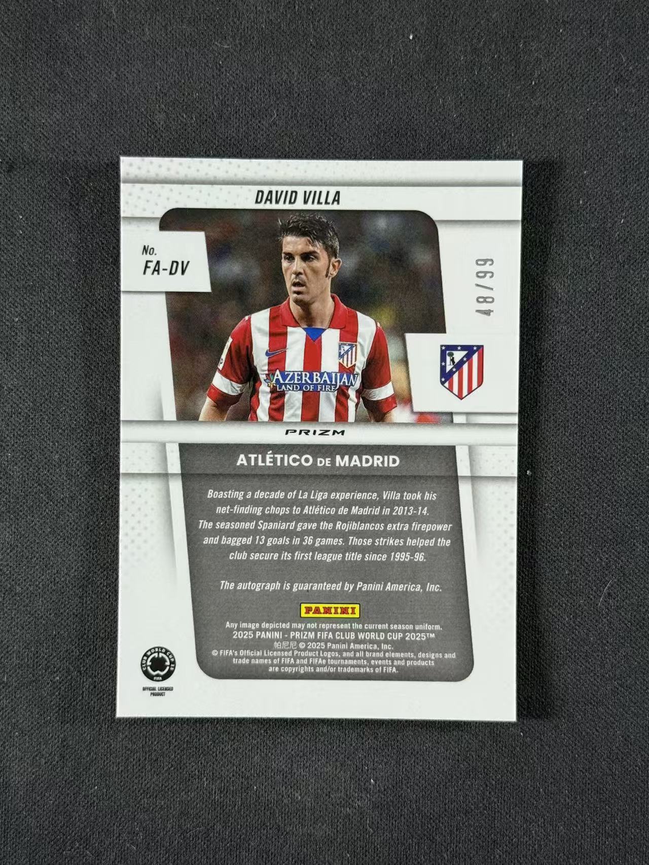 2025 Panini Prizm David Villa 【林林拍卖拜仁】pz系列 世俱杯 马德里竞技 马竞 大卫比利亚 48/99编 银折 签字
