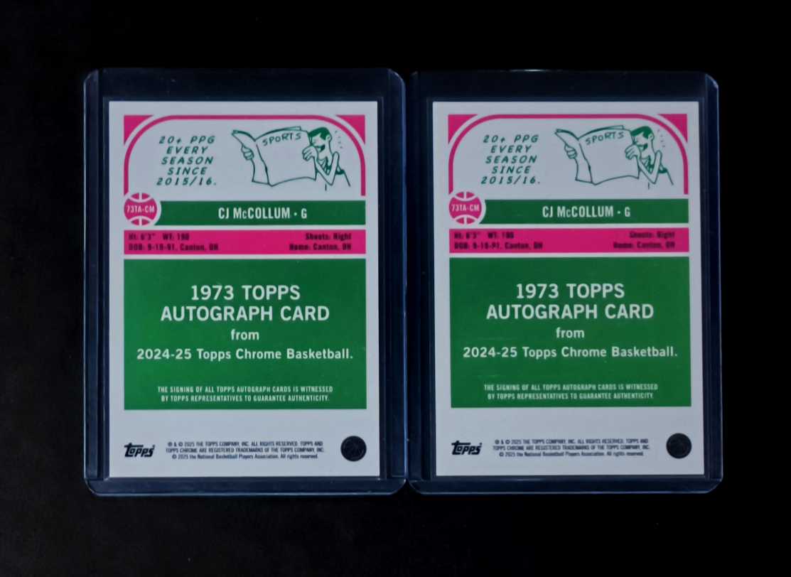 2025 Topps Chrome CJ McCollum 复古 鹈鹕 CJ·麦科勒姆 金折 签字 贴签 带编 限量50 2张lot 打包 小瑕疵 实卡很美 专收必备