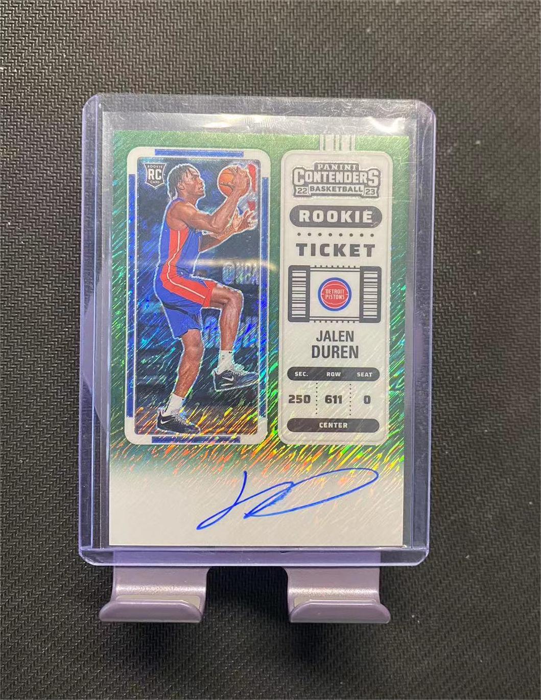 2022 23 Panini Contenders Optic Jalen Duren RC 小熊猫代卖op球票系列 活塞 新秀 杰伦杜伦 绿shimmer签字 卡签 墨迹刮蹭印刷p4