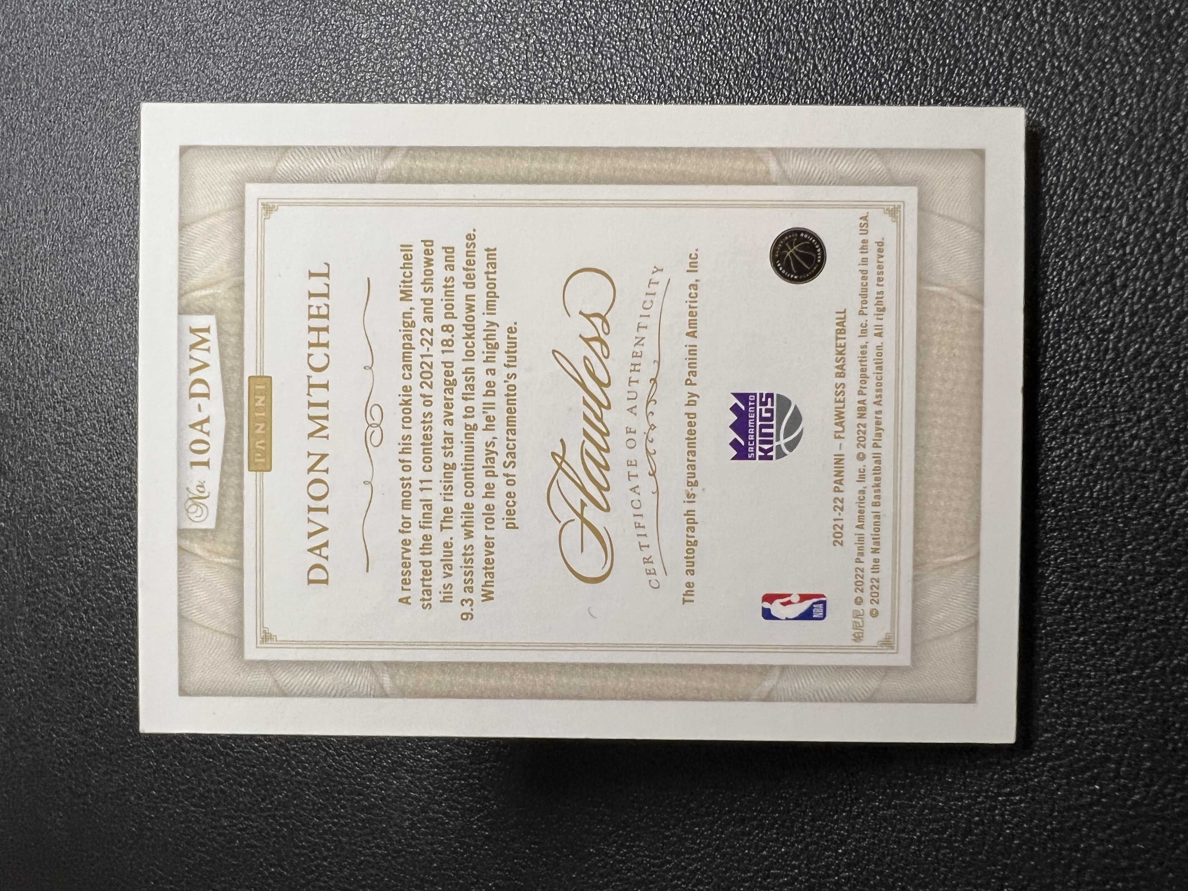 2021-22 Panini Flawless Davion Mitchell RC 【星佑代卖】手提 国王 新秀 戴维恩 米切尔 签字 卡签 25编 收藏必备