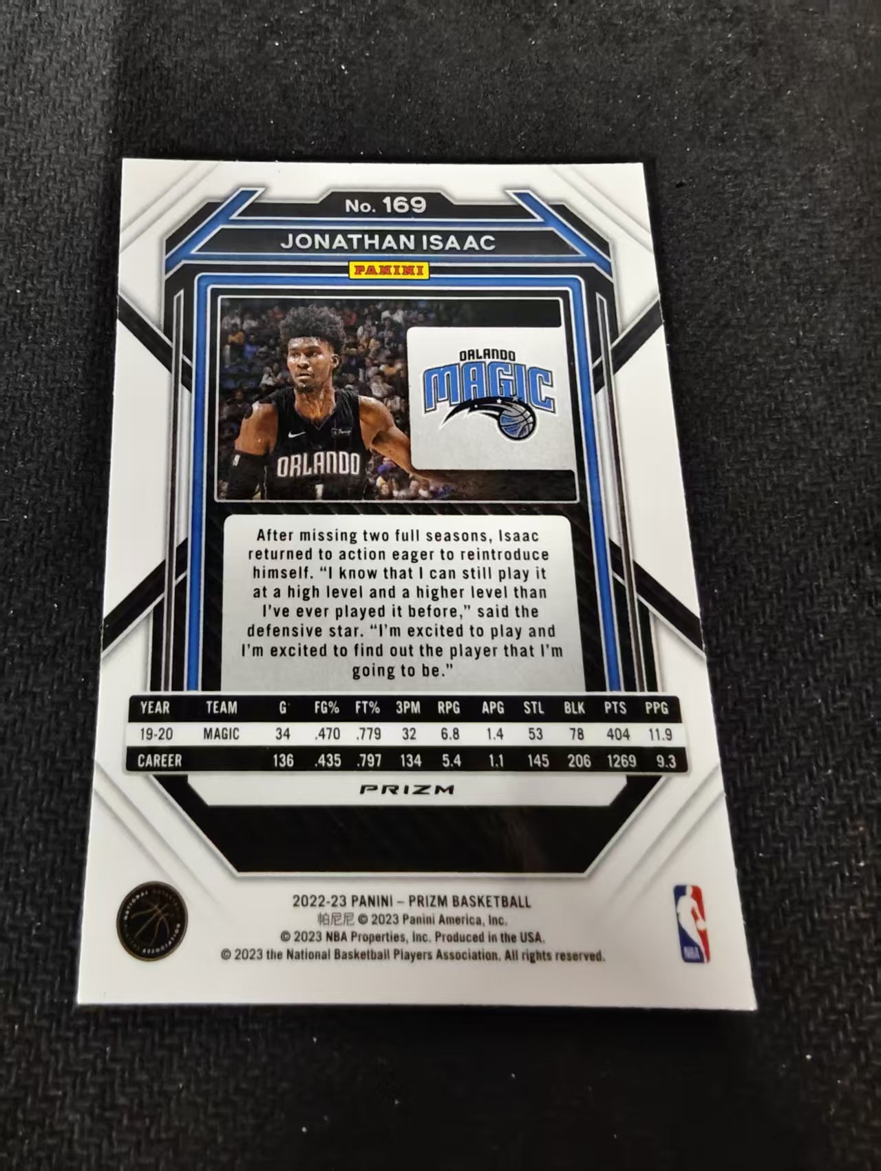 2022-23 Panini Prizm Jonathan Isaac 乔纳森 艾萨克 魔术 红波纹 PZ 划痕 边角瑕疵 #169
