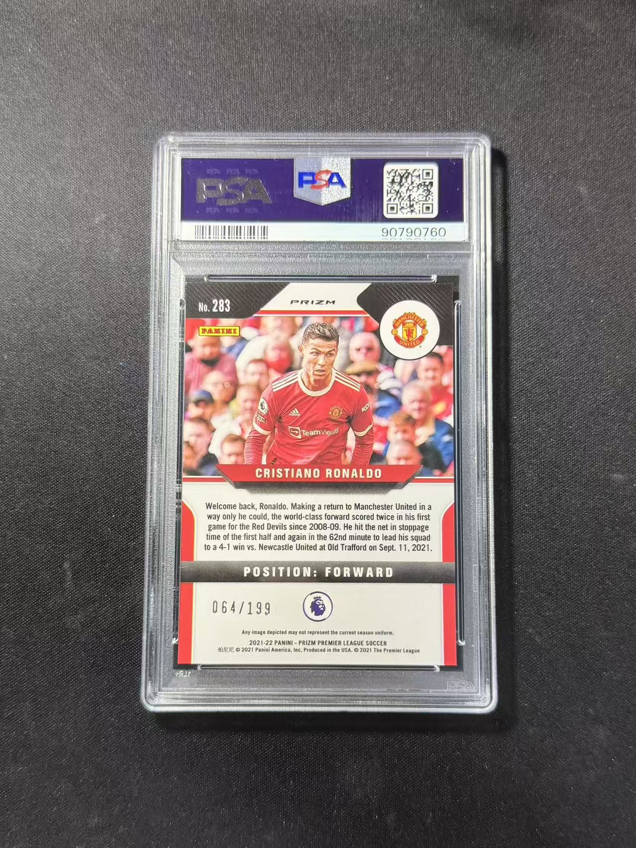 2021-22 Panini Prizm Cristiano Ronaldo 英超PZ C罗 蓝脉冲折 PSA10分 064/199编 赛时卡 罗纳尔多 皇家马德里 皇马 葡萄牙 同套彩虹在售