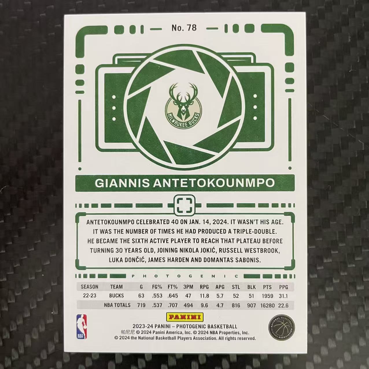2023-24 Panini Photogenic Giannis Antetokounmpo 【杰克森拍卖】扬尼斯 阿德托昆博 雄鹿 75编 碎冰折 雕哥