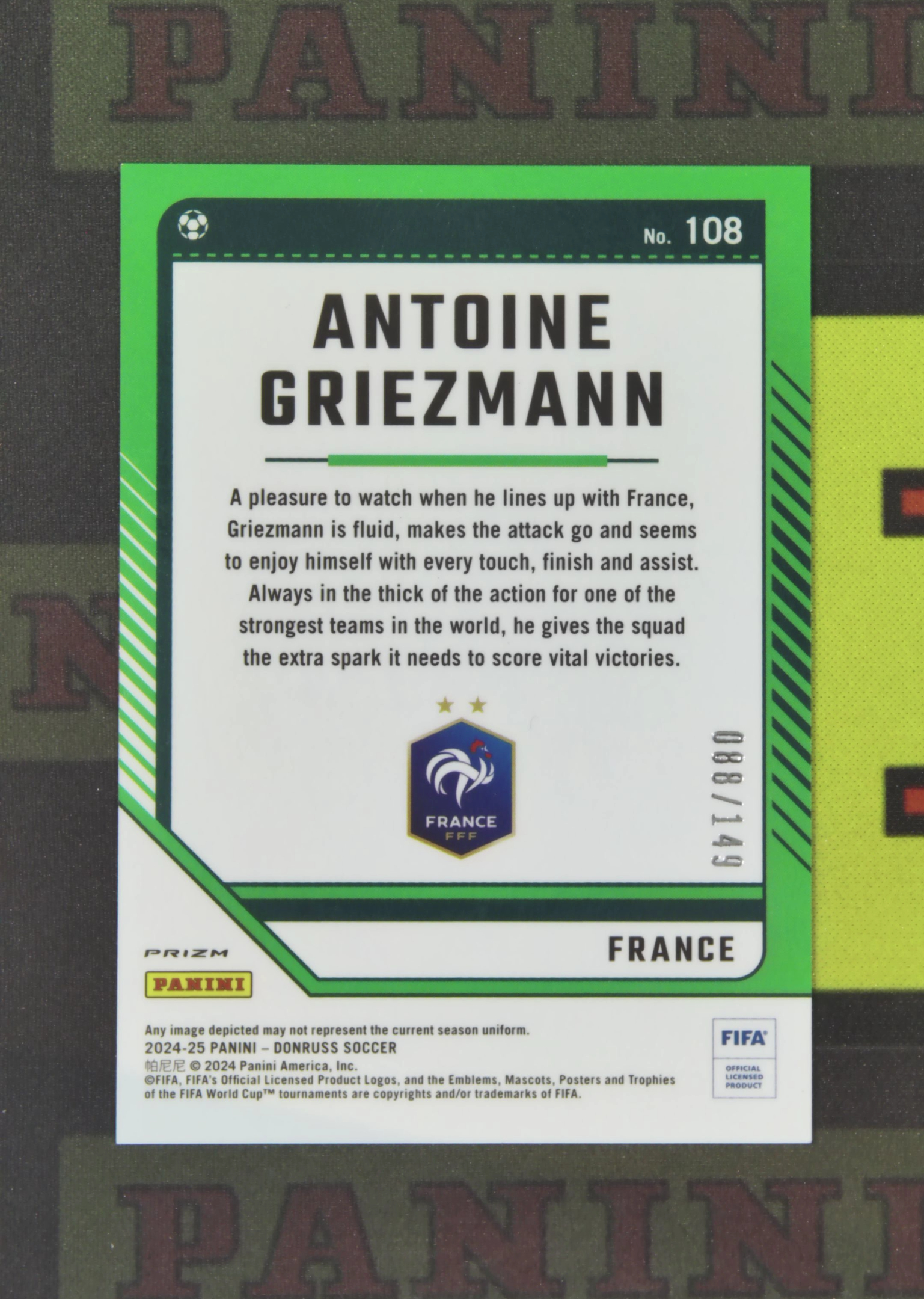 2024-25 Panini Optic Antoine Griezmann Nirvana Project 安东尼 格里兹曼 法国 088/149 蓝折 折射 OP 卡品如图 收藏必备 SXY1