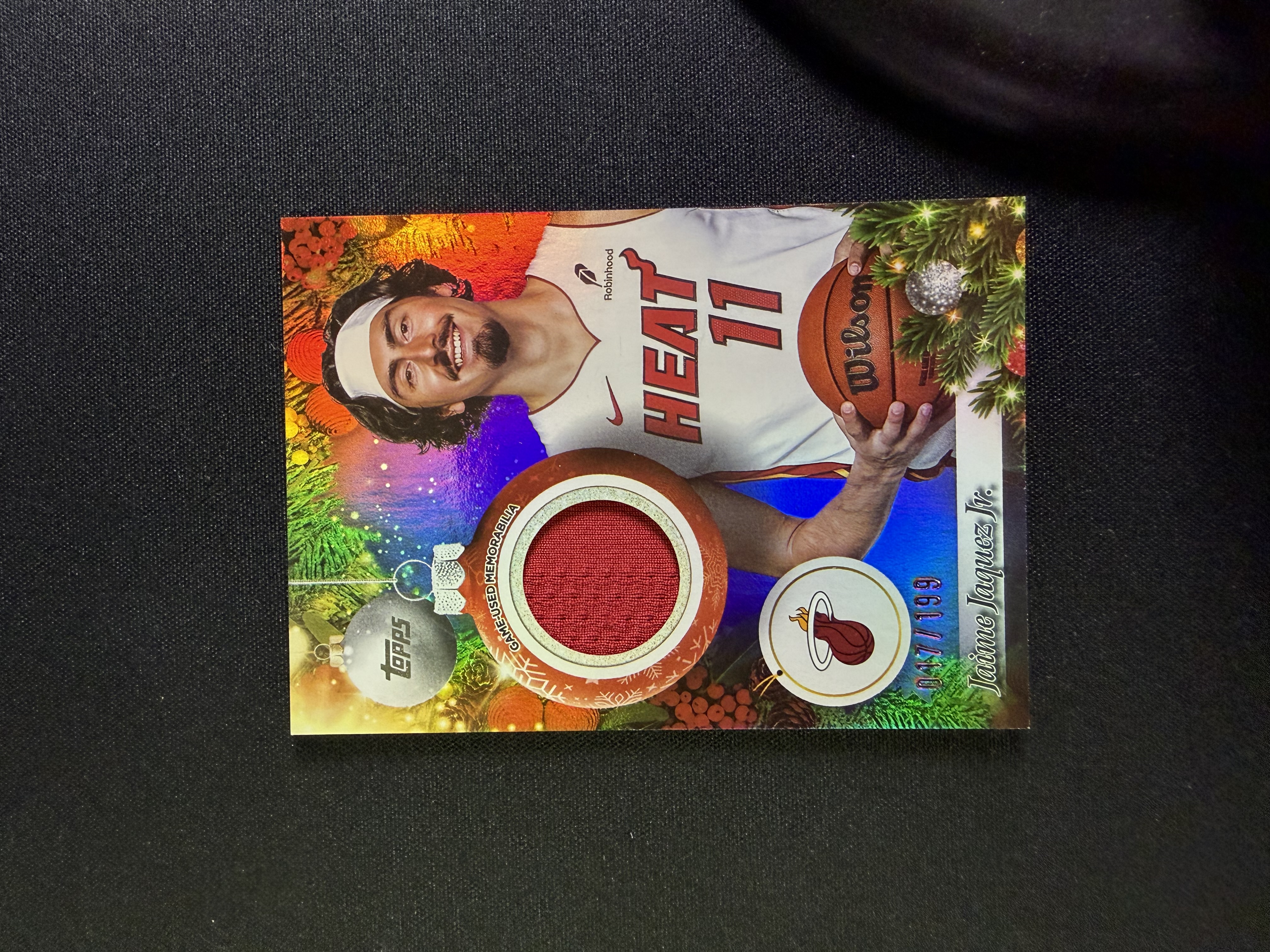 2025-26 Topps Holiday Mega Jaime Jaquez Jr. 小海梅 哈克斯 热火 199编 圣诞节 折射 亲穿球衣 物料 PPP