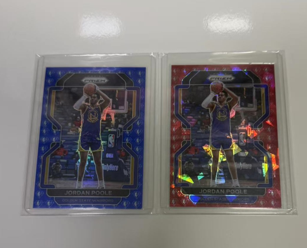 2021-22 Panini prizm Jordan Poole 乔丹 普尔 普洱 勇士队 75周年蓝钻 大比例 红钻 75编 两张打包 凑套必备 主页彩虹在拍