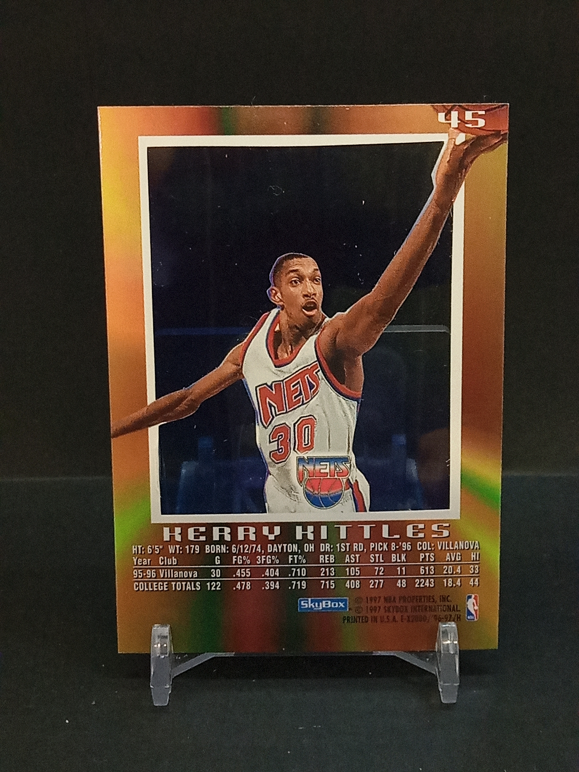 【DC拍卖】9.29小科比 `1996-97 Skybox E-X2000 #45 Kerry Kittles 克里基特尔斯 新泽西篮网 橙金渐变胶片折射老球星卡`
