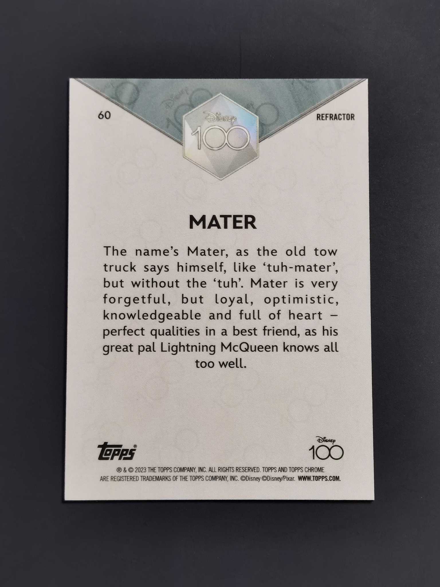 【橙子拍卖 接代拍】不累计 2023 Topps Chrome Disney 迪士尼 元年 mater 板牙 拖车 赛车总动员 银折 迪士尼工艺原因不保品 元年价格每年递增!