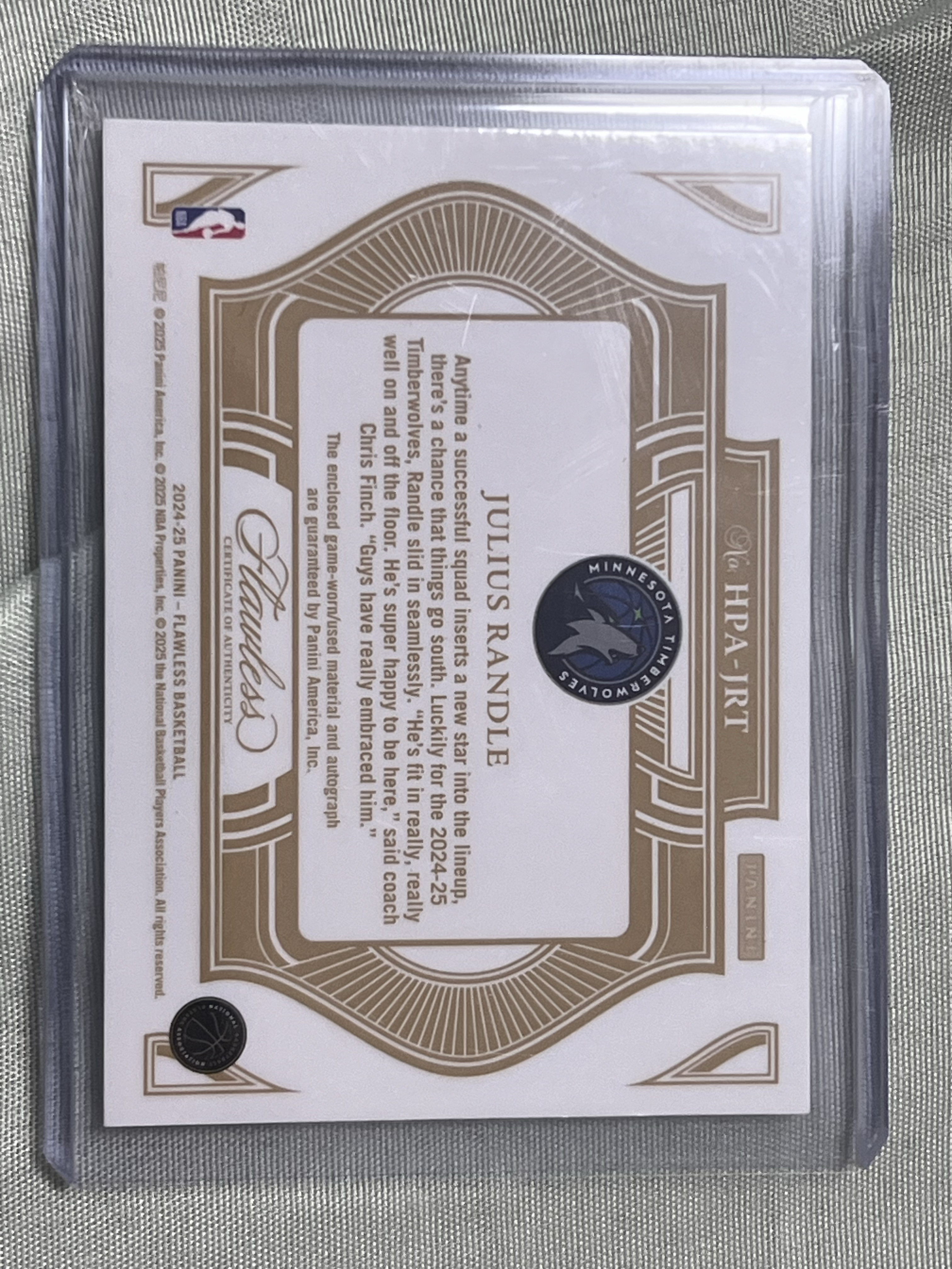 2024-25 Panini Flawless Julius Randle 手提 森林狼 兰德尔 签字 卡签 /25编 背号签 暴力切割 patch 卡品如图 pa gu