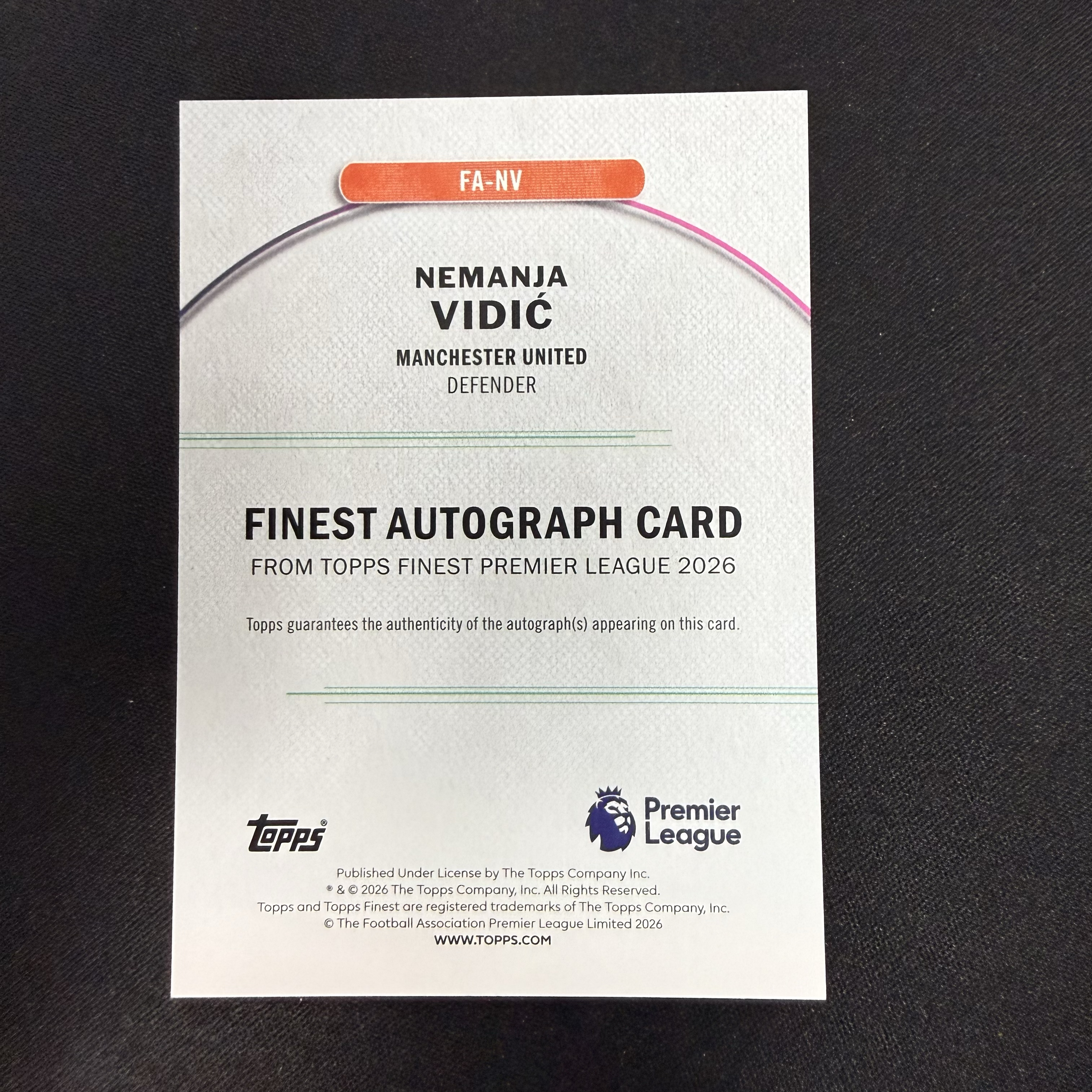 2025-26 Topps Finest Nemanja Vidic 【SC拍卖】英超 维迪奇 曼联 25/75编 绿折 签字 收藏必备(小骆)