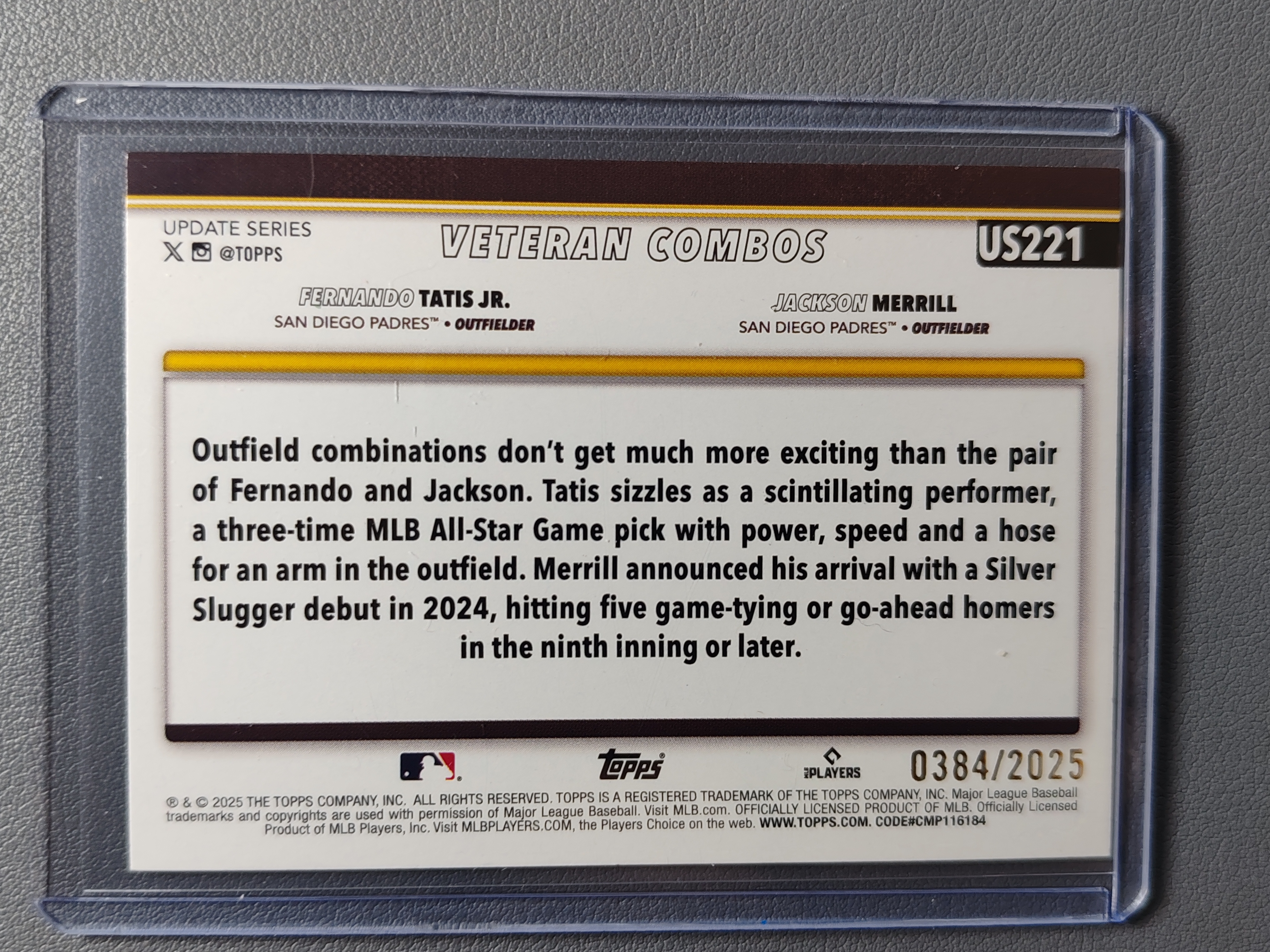 2025 Topps Update Fernando Tatis Jr. /Jackson Merrill 双人特卡!2025编!【pei】