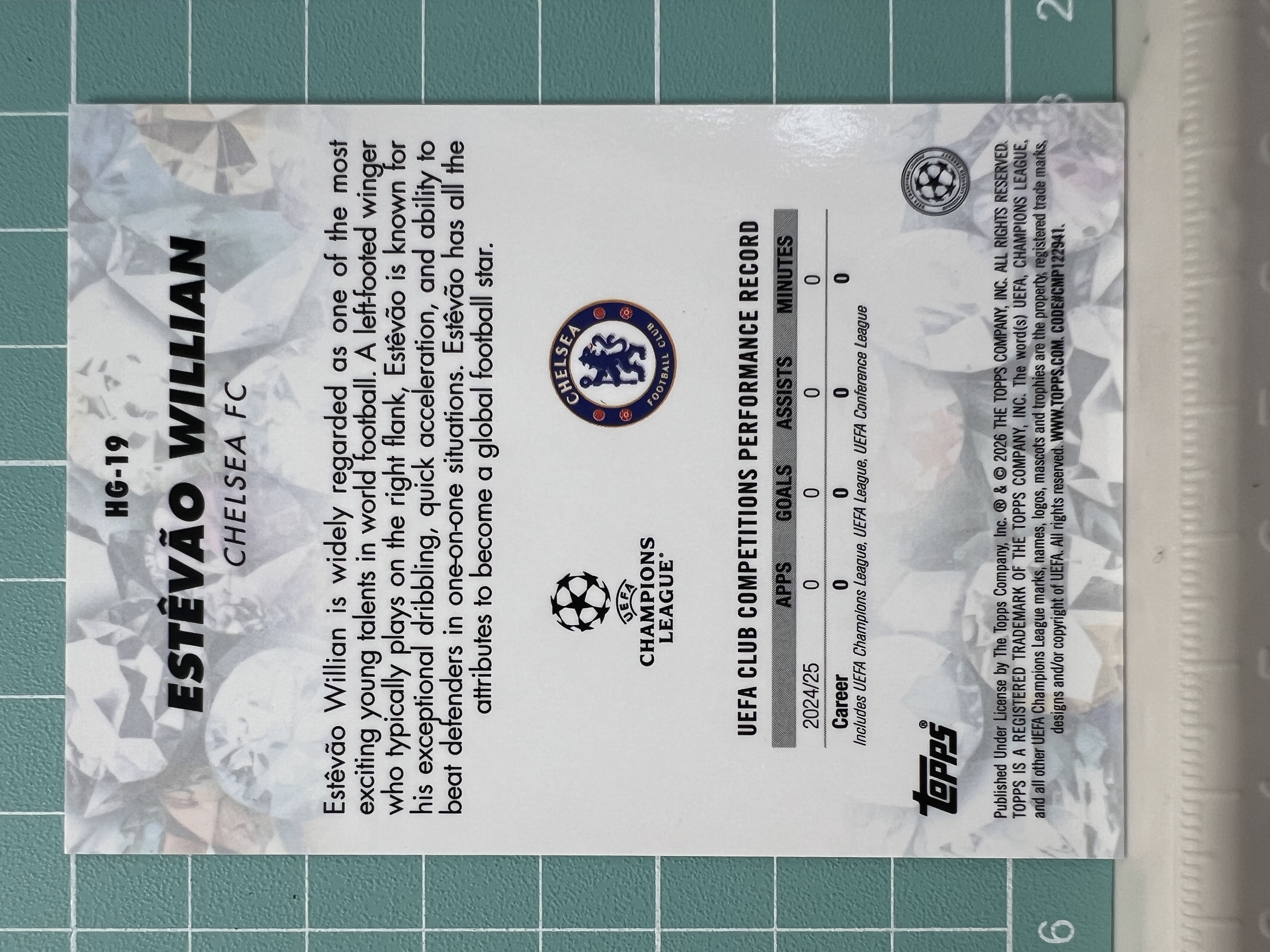 2026 Topps Chrome Willian #HG-19 切尔西 埃斯特旺 隐藏瑰宝特卡 欧冠 RC 新星 Topps 威廉 新秀
