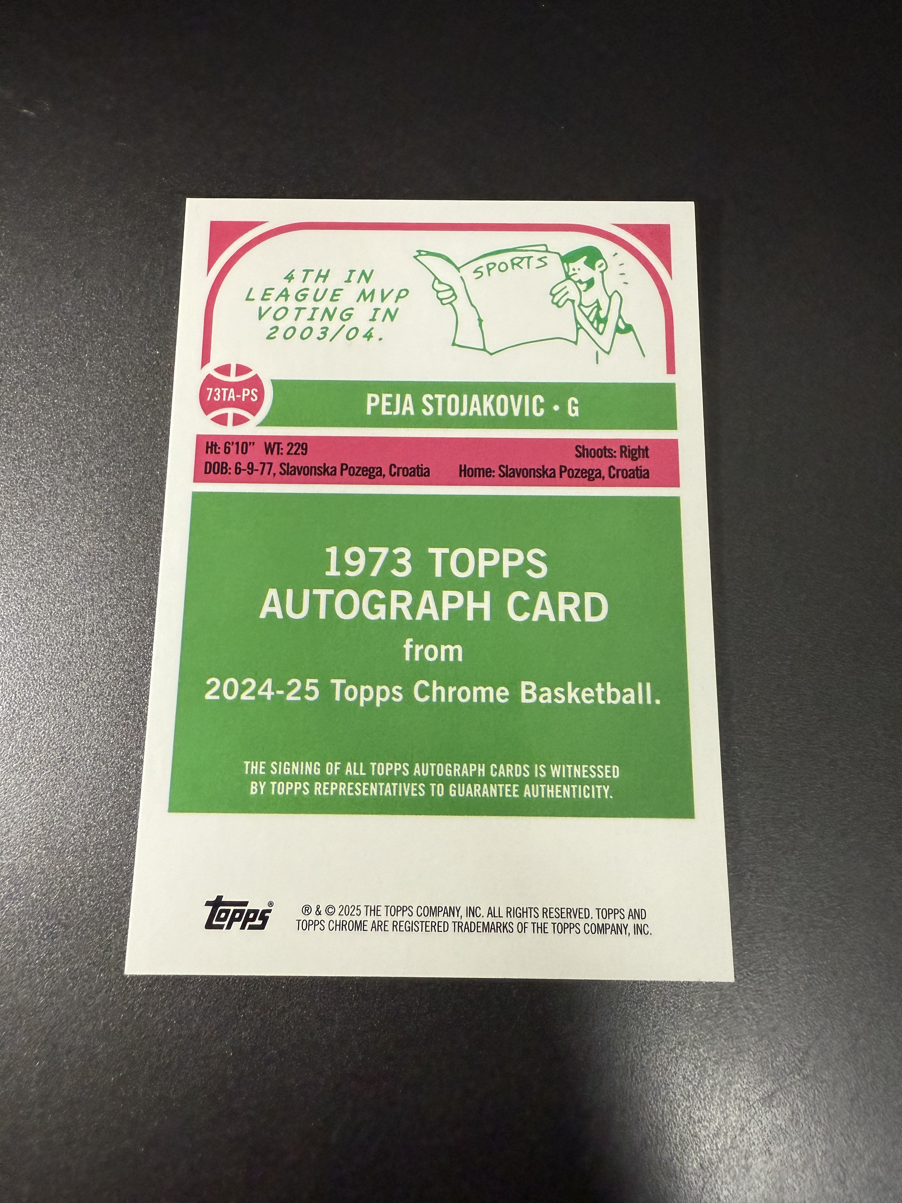 2024-25 Topps Chrome Peja Stojakovic 佩贾 斯托贾科维奇 签字 紫折 MM