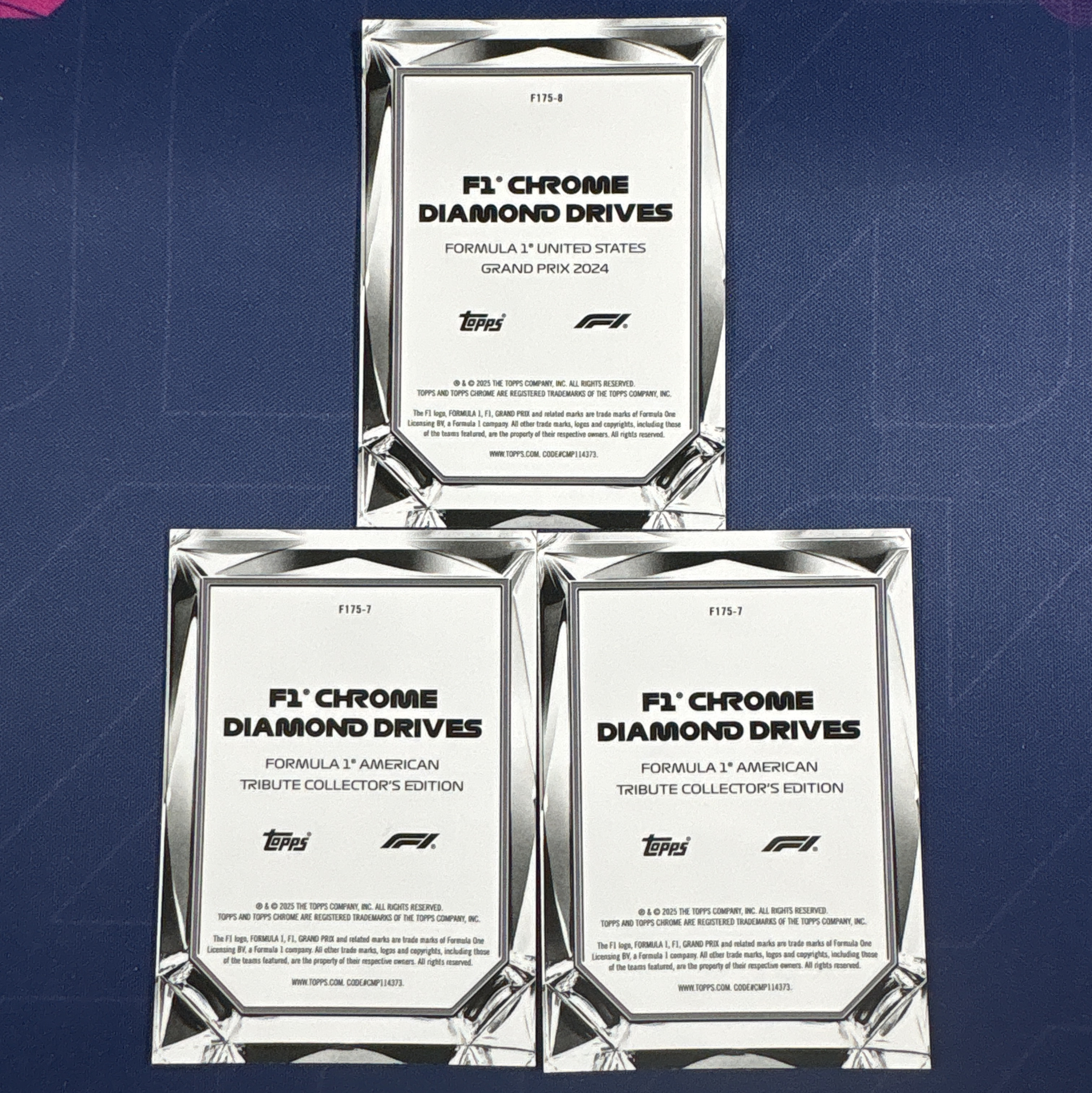 2025 Topps Chrome Diamond Drives 【爆爆代卖】F1 75周年 钻石赛道特卡 美国大奖赛 折射 赛车 3张Lot 专收必备 卡品如图 #靓星