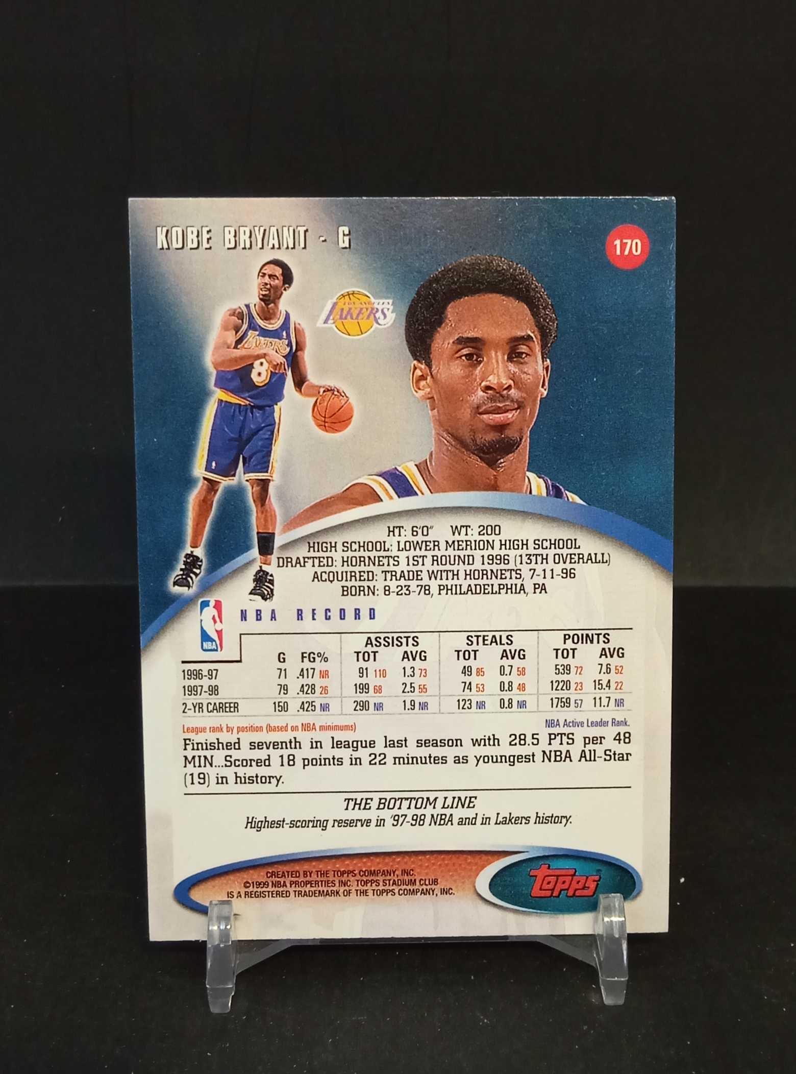 【DC拍卖】7.23CR7(微瑕)98-99 Topps Stadium Club Kobe Bryant 科比布莱恩特 湖人经典赛场普卡 #170 正反面实拍