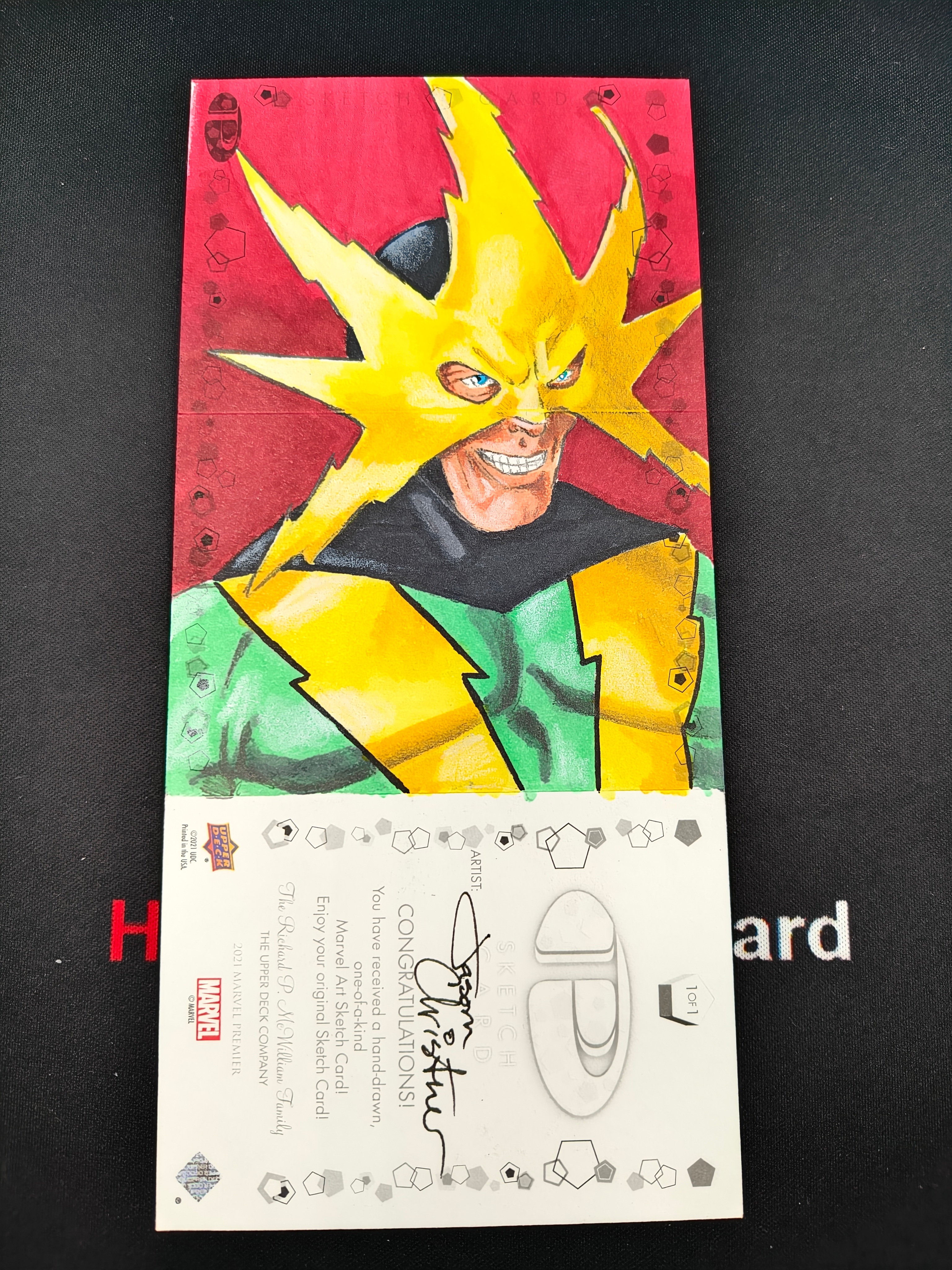 2021 Upper Deck Marvel (MCU) 电光人 漫威 PREMIER 电光人 Electro 手绘卡 画师 见背面 签字 签名 1of1
