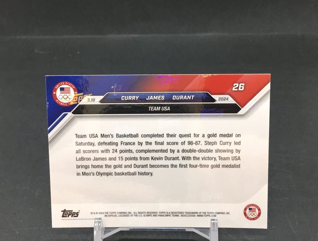 【DC拍卖】11.21 TOPPS NOW 奥运会 罕见现役三神同框 梦之队夺冠三巨头 斯蒂芬 库里&勒布朗 詹姆斯&凯文 杜兰特
