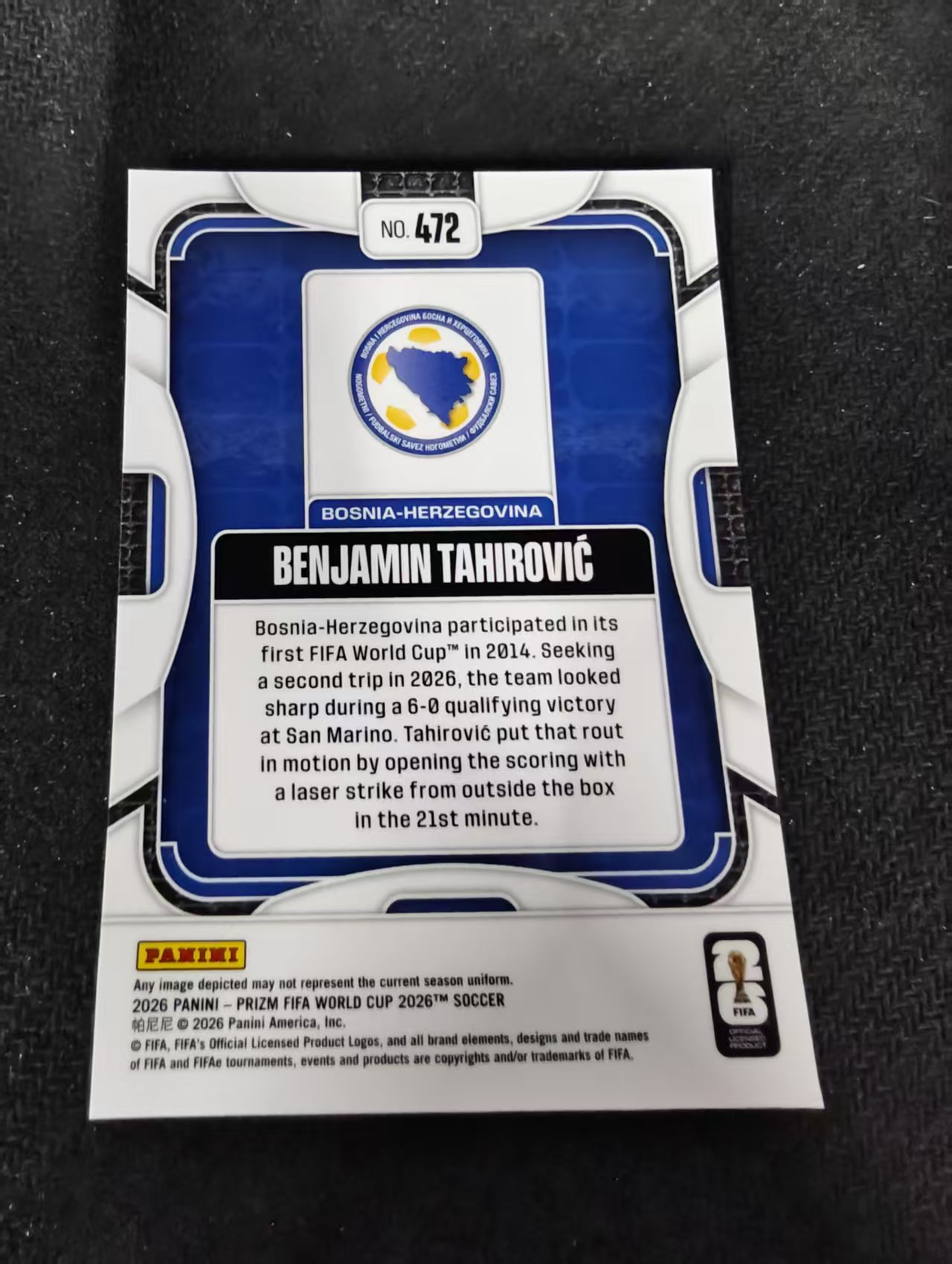 2026 Panini World Cup Prizm Benjamin Tahirovic 波黑 塔希罗维奇 PZ世界杯 划痕 边角瑕疵#472