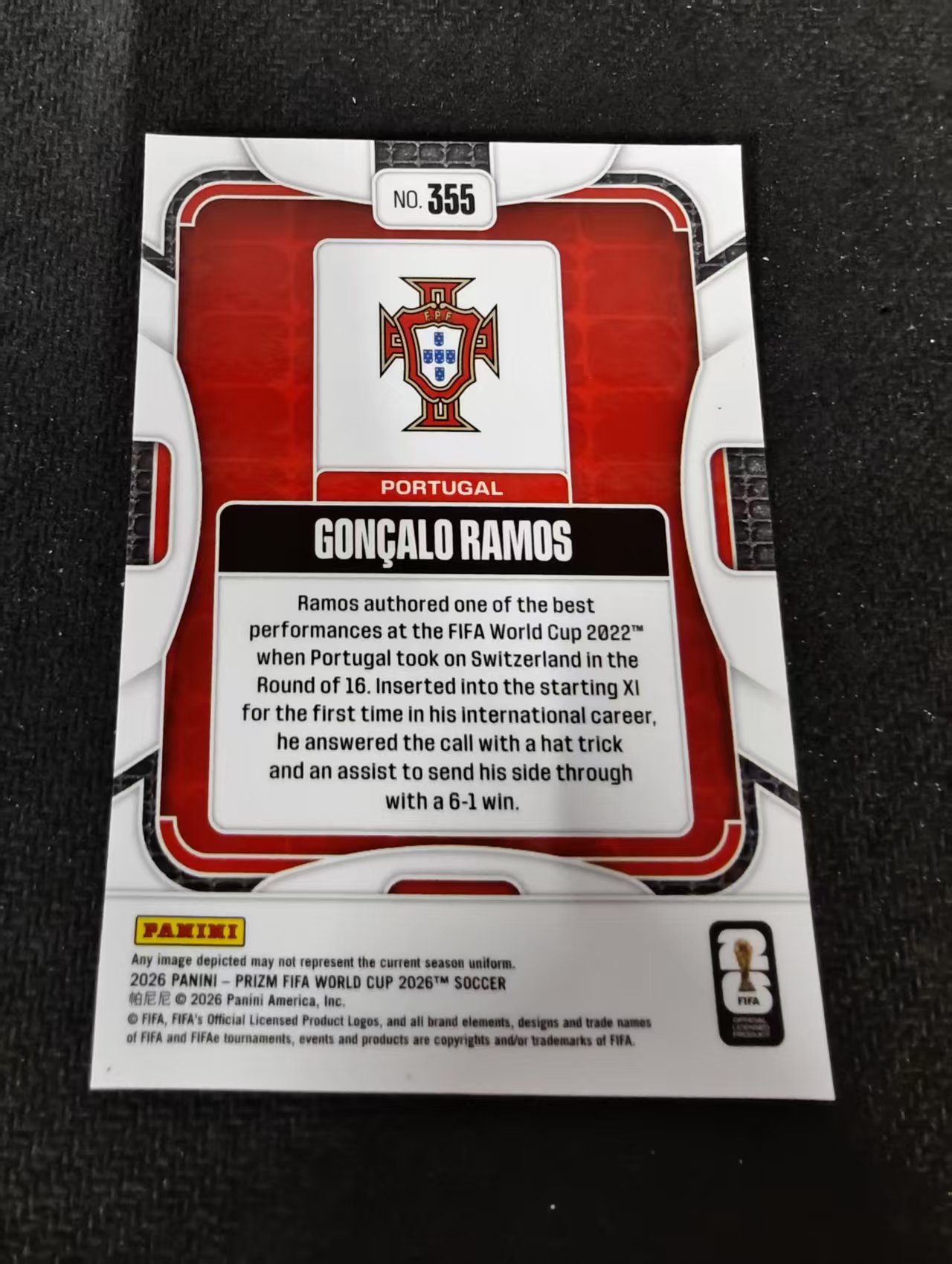 2026 Panini World Cup Prizm GONÇALO RAMOS 世界杯 葡萄牙 贡萨洛 拉莫斯 PZ世界杯 划痕 边角瑕疵#355