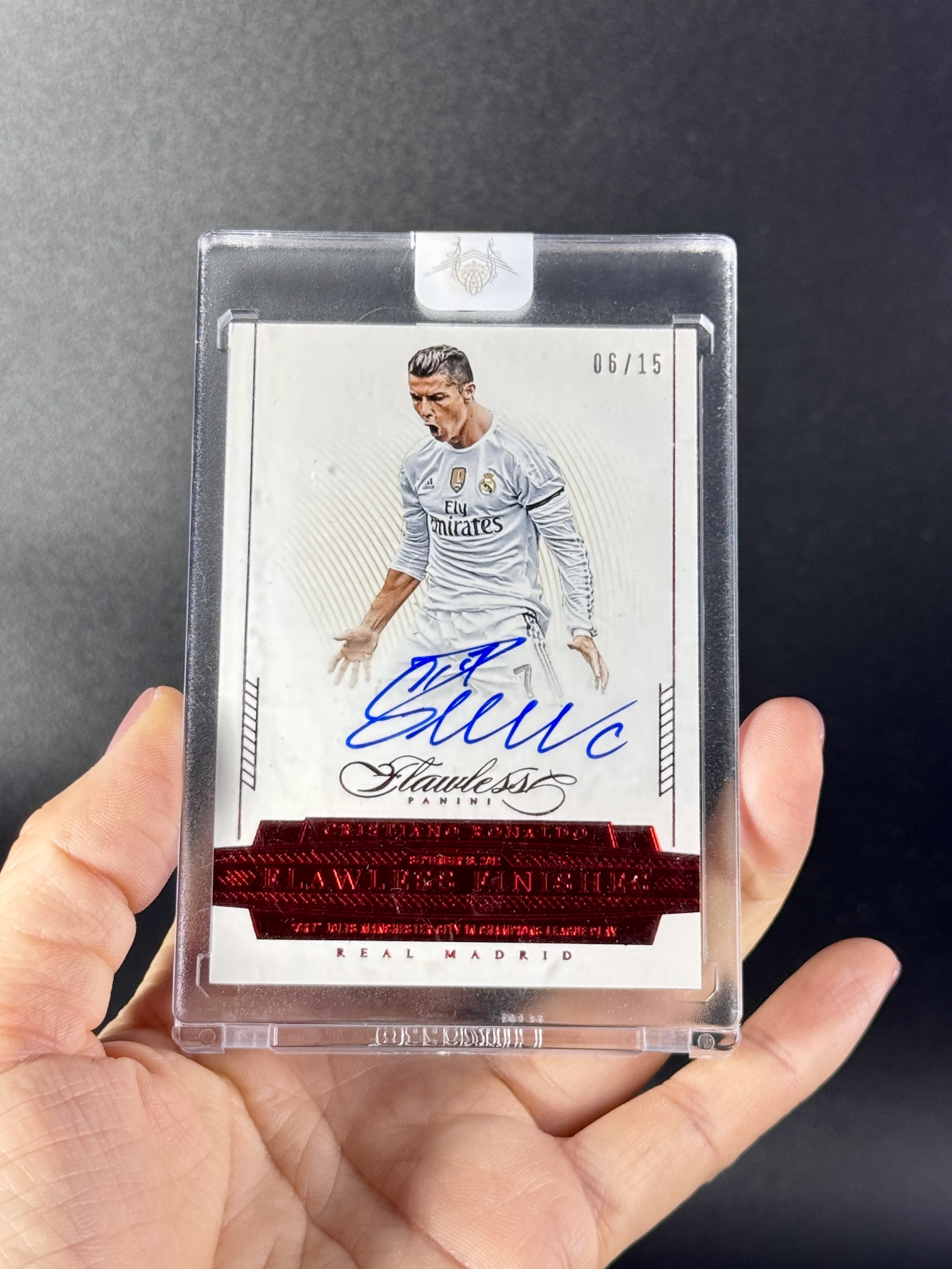 【喷子拍卖】2015-16 Panini Flawless Cristiano Ronaldo 元年手提 皇家马德里 葡萄牙巨星 C罗 罗纳尔多 绝杀 签字 15编 中国红 卡签 最经典庆祝选图 大hit卡 完美签 原封砖 送订制壳 乔老爷