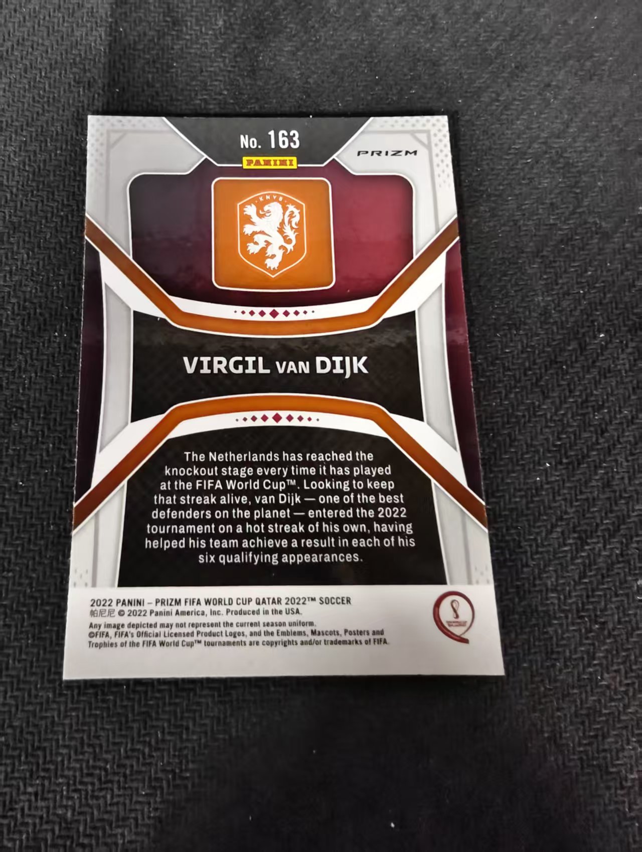 2022 panini prizm virgil van dijk 世界杯 荷兰 范戴克 hyper折 划痕 边角瑕疵 #163