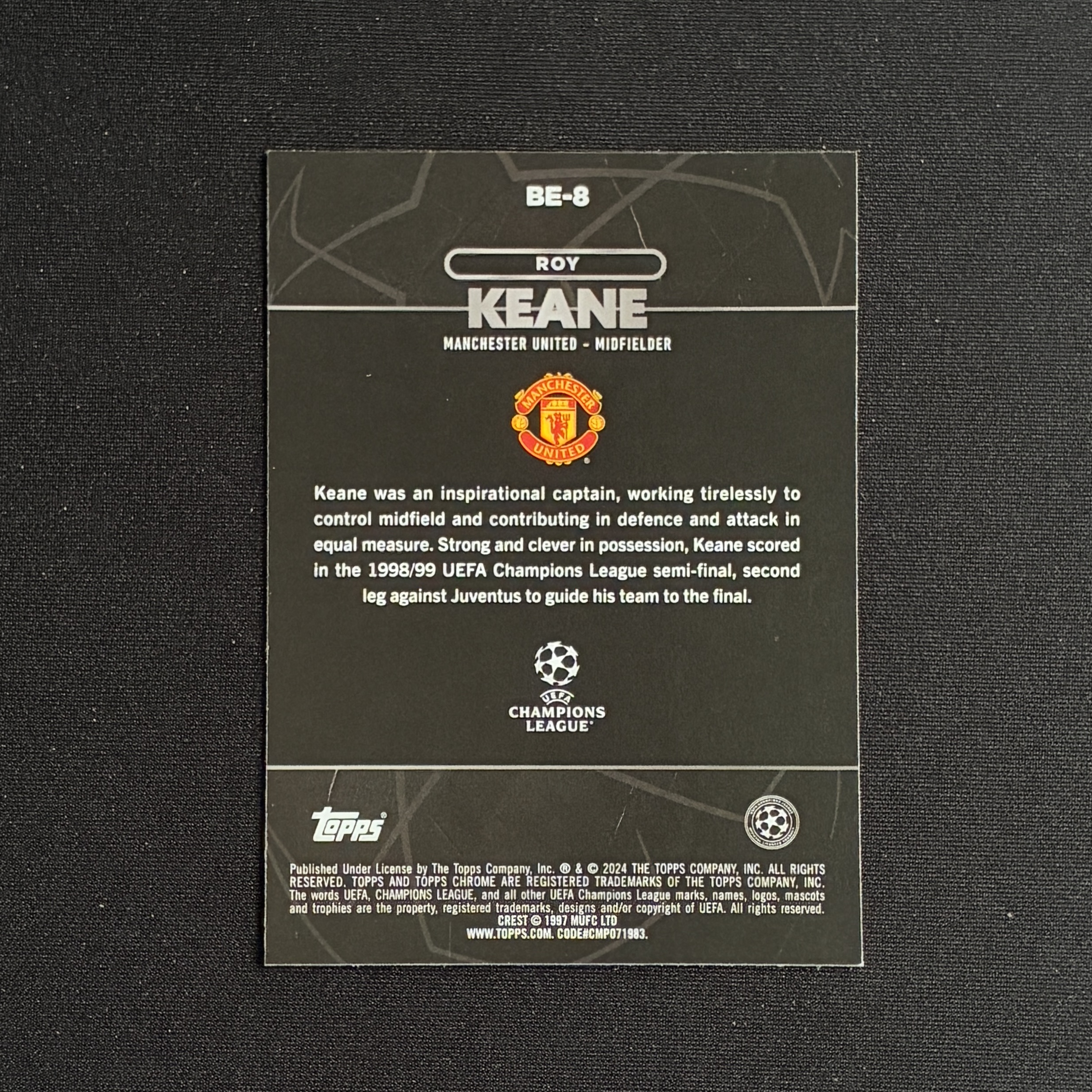 【杰基拍卖】 2024 Topps Chrome Roy Keane 欧冠 TC 曼联 罗伊 基恩 曼联队长 暗影蚀刻特卡 折射 大比例 SSP(王子)