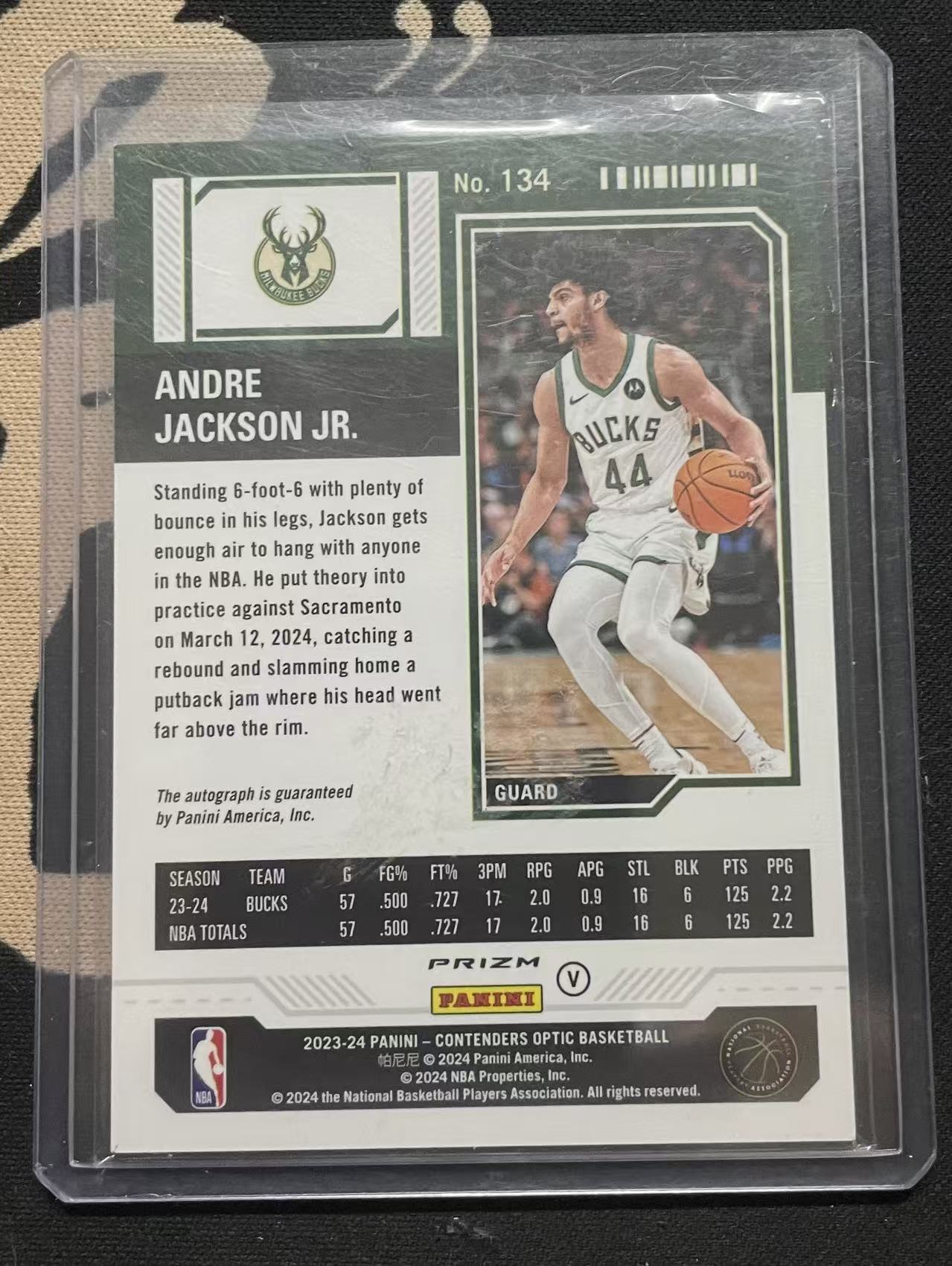 2023-24 Panini Contenders Andre Jackson Jr. 小安德烈·杰克逊 雄鹿 球票 签字 卡签 银折 折射 rc 新秀年 值得投资(猴子卡社)