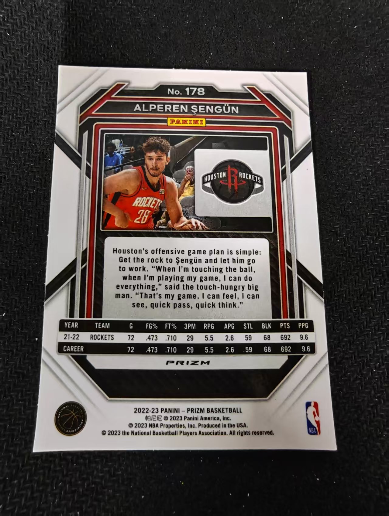 2022-23 Panini Prizm Alperen Sengun 阿尔佩伦 申京 火箭 红波纹 PZ 划痕 边角瑕疵 #178