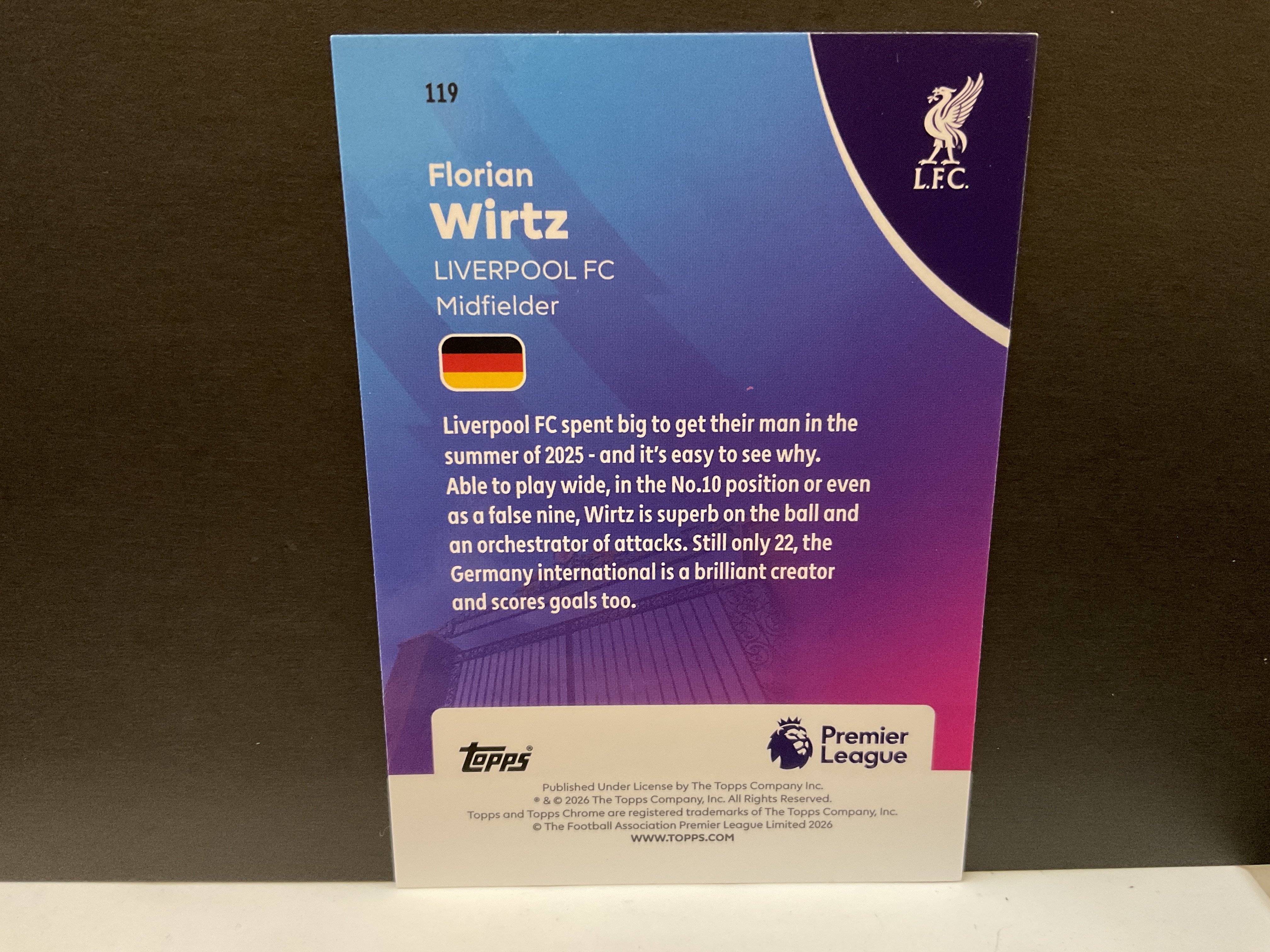 2026 Topps Chrome Florian Wirtz 菠萝折 利物浦 维尔茨 英超 德国 元年 勒沃库森 英超TC