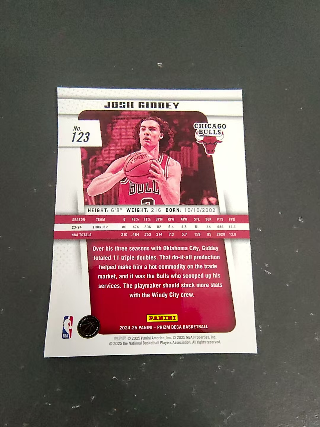 【可合并,不累计】2024-25 Panini Prizm Deca Josh Giddey 复刻PZ 约什 基迪 吉迪 公牛 划痕 边角瑕疵 #123