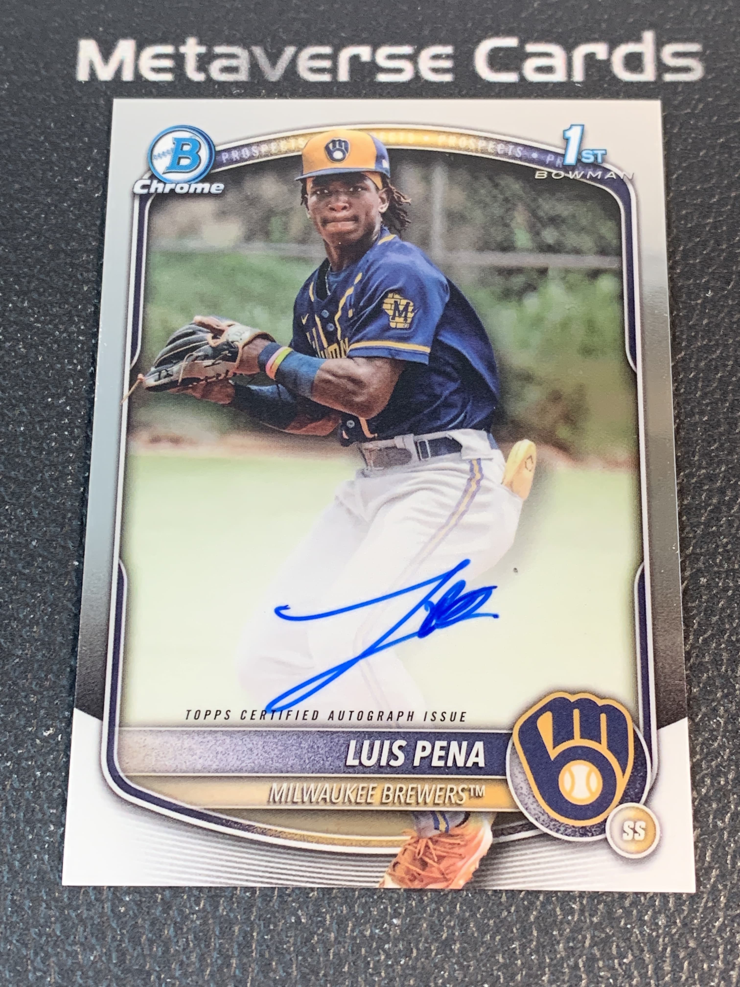 【元宇宙拍卖】垂柳树112：2025 Topps Bowman Chrome Luis Pena 棒球 路易斯 佩纳 密尔沃基酿酒人 1st 新秀 签字 卡签 微瑕如图 专收收藏必备