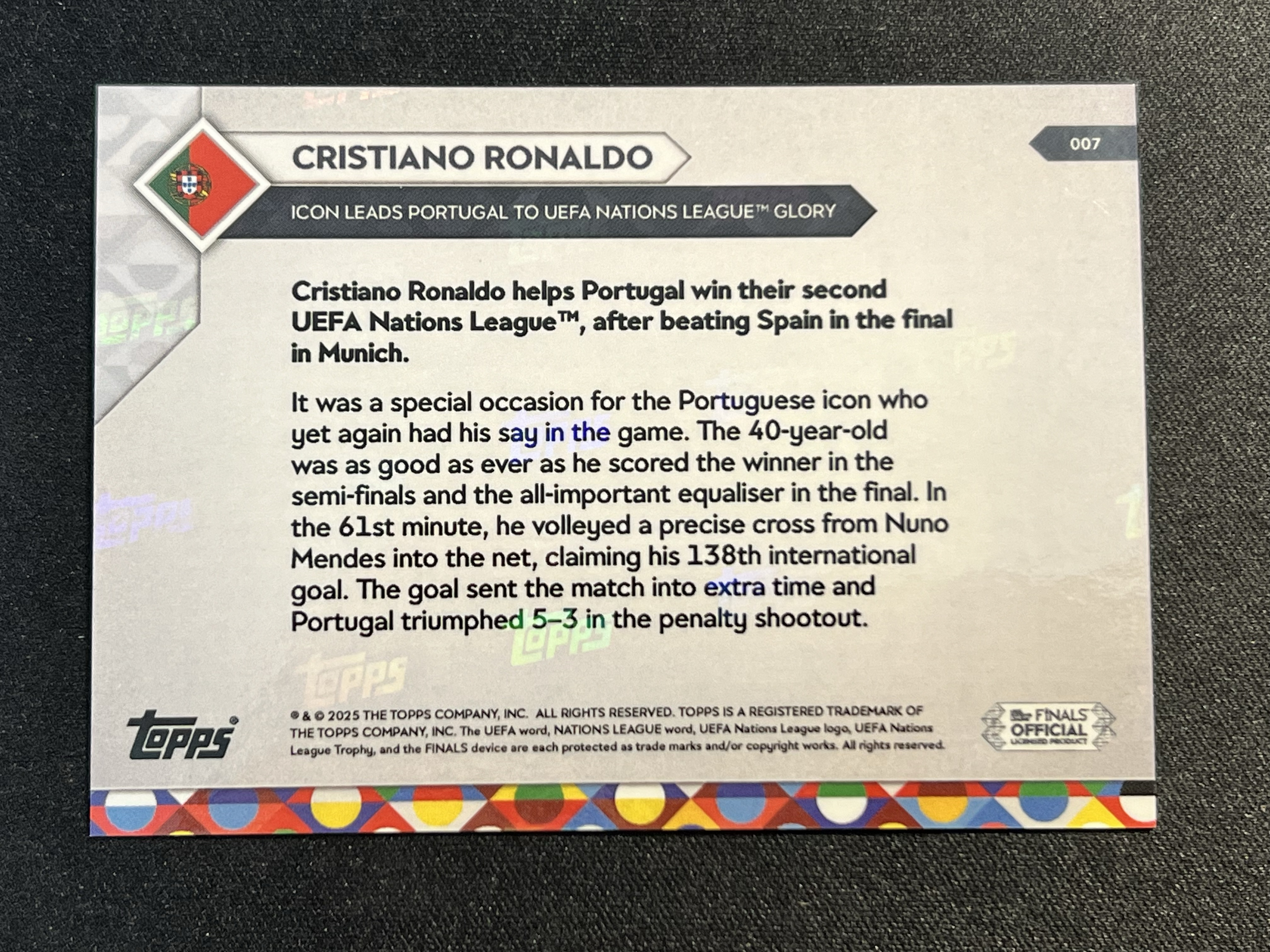 2025 Topps Now Cristiano Ronaldo C罗 12/25编 圣诞编 欧国联捧杯时刻。庆祝。皇家马德里/皇马,曼联,尤文图斯,葡萄牙Goat,梅西之敌【珞珈拍卖】