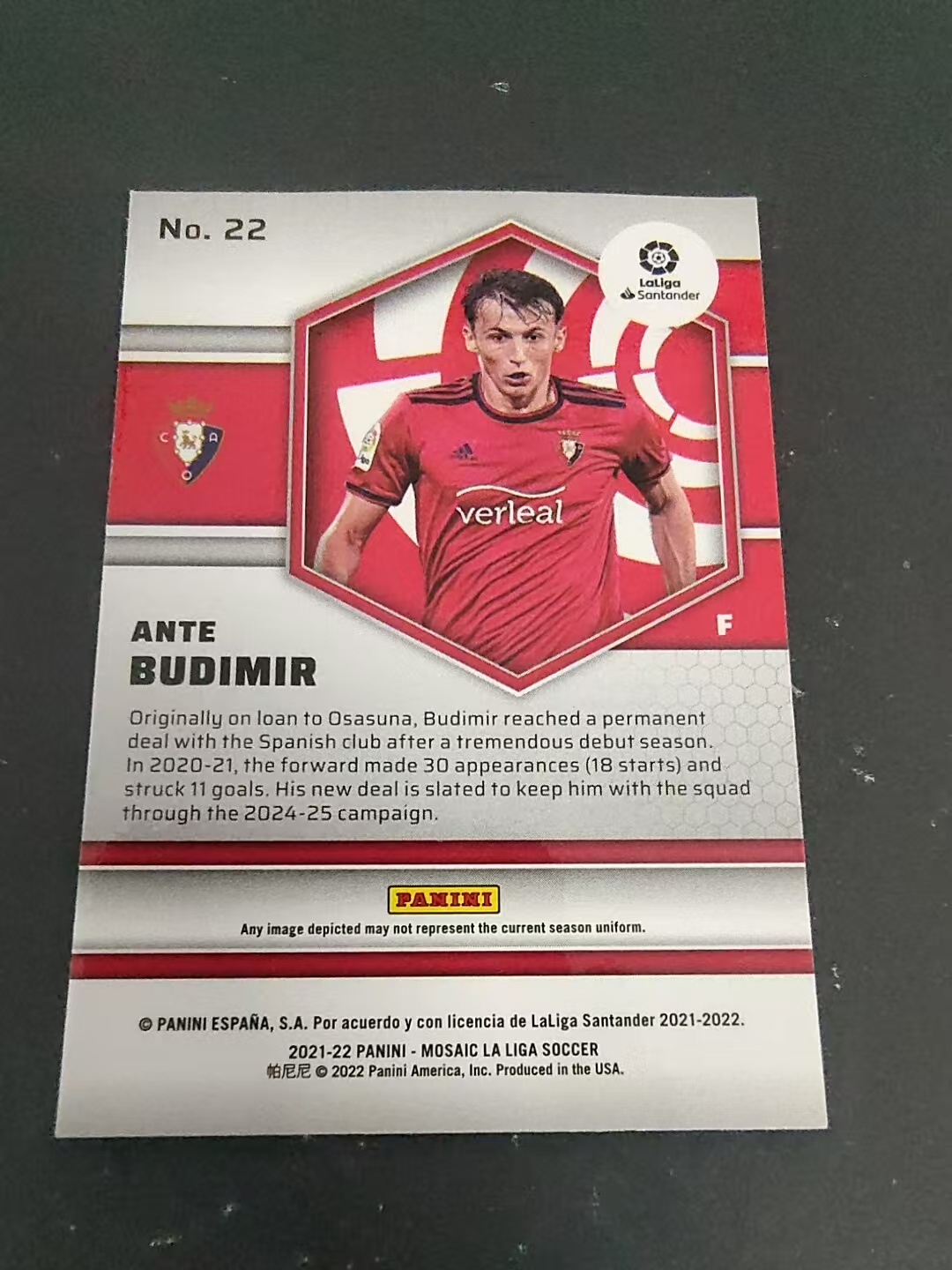 【可合并,不累计】2021-22 Panini Mosaic Ante Budimir 西甲 奥萨苏纳 布迪米尔 马赛克 划痕 边角瑕疵 #22