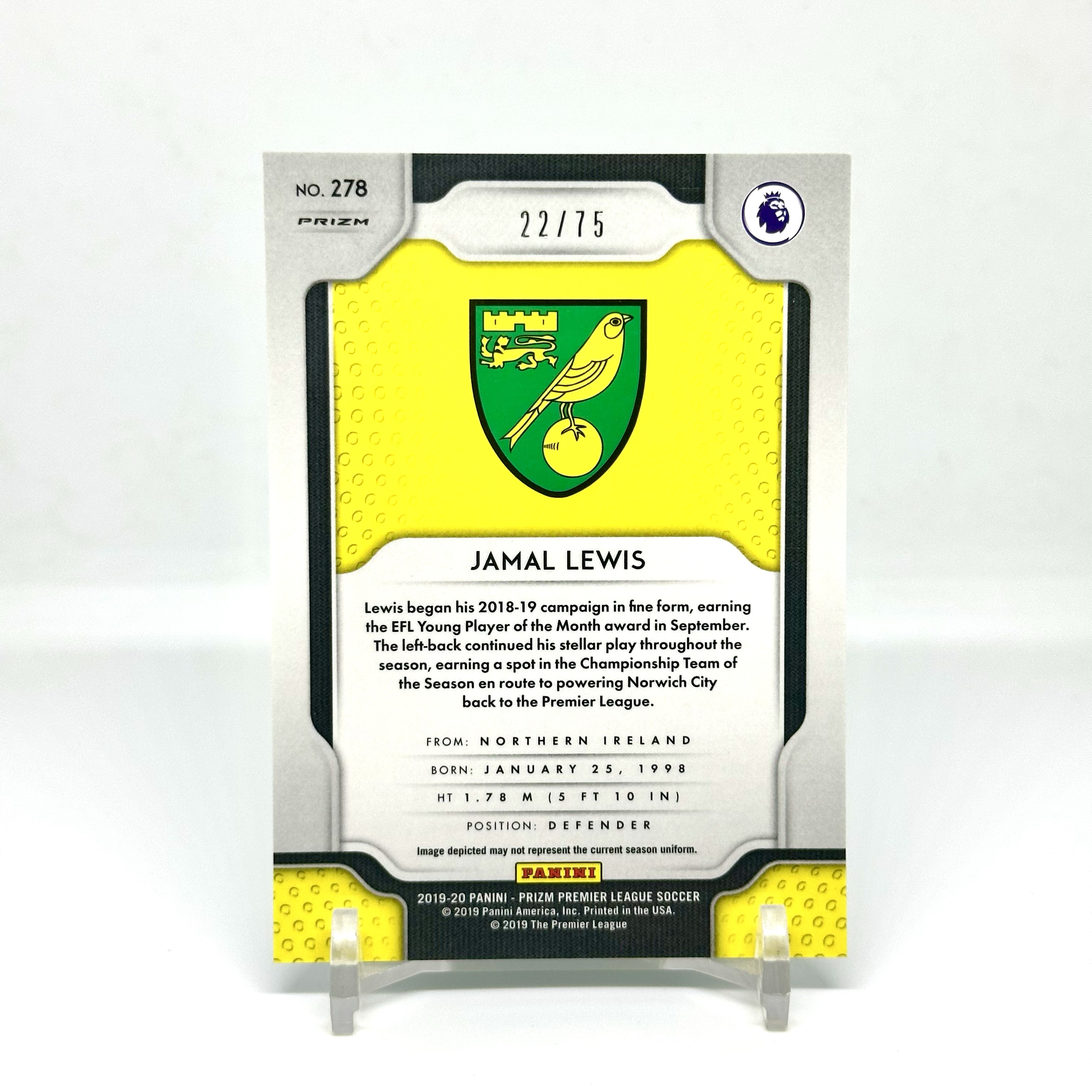 1920 Prizm Norwich Jamal Lewis RC Base Blue Ice 21/75编 蓝碎冰折 贾马尔 刘易斯 新秀 诺维奇 英超【奶酪】