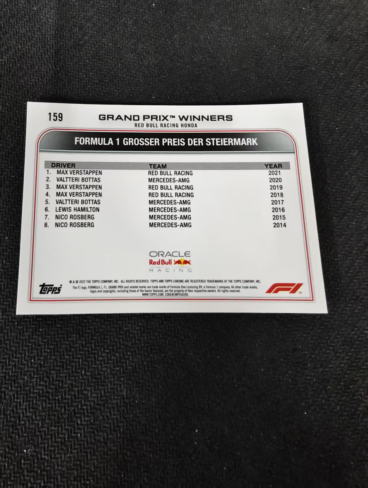 2022 Topps Chrome F1 Max Verstappen 维斯塔潘 红牛 划痕 边角瑕疵 #159