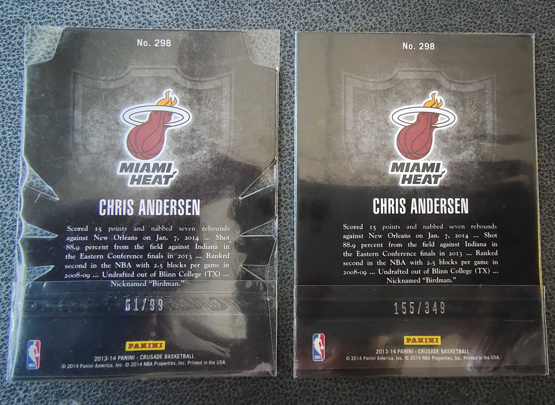 迈阿密 热火队 鸟人 克里斯 安德森 Chris Andersen 十字军两张带编 红折155/349 橙折异形切割 61/99 三张打包