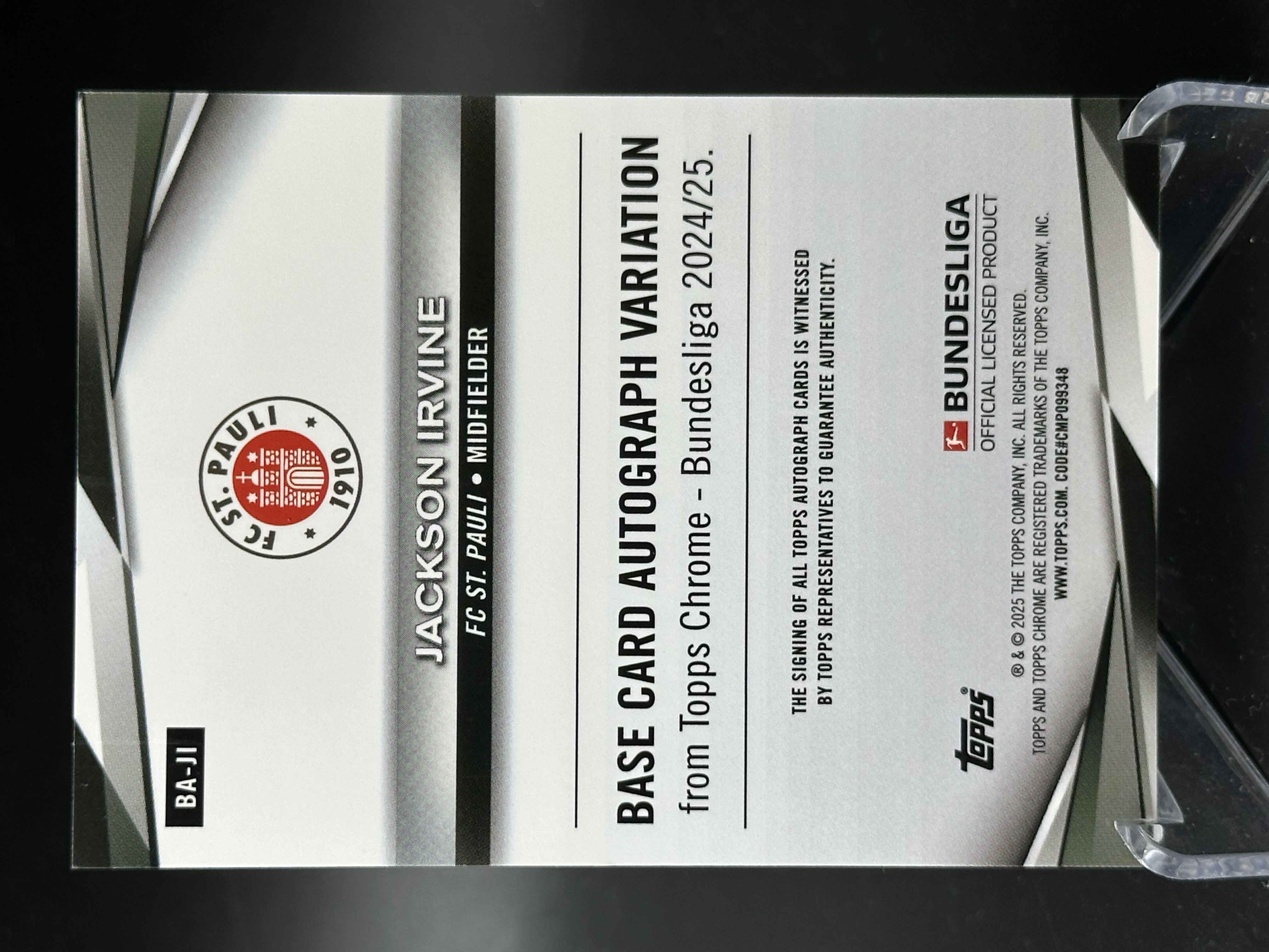 2024-25 Topps Chrome irvine 【小黄拍卖】德甲 蓝宝石 欧文 圣保利 蓝碎冰折 签字「cook」
