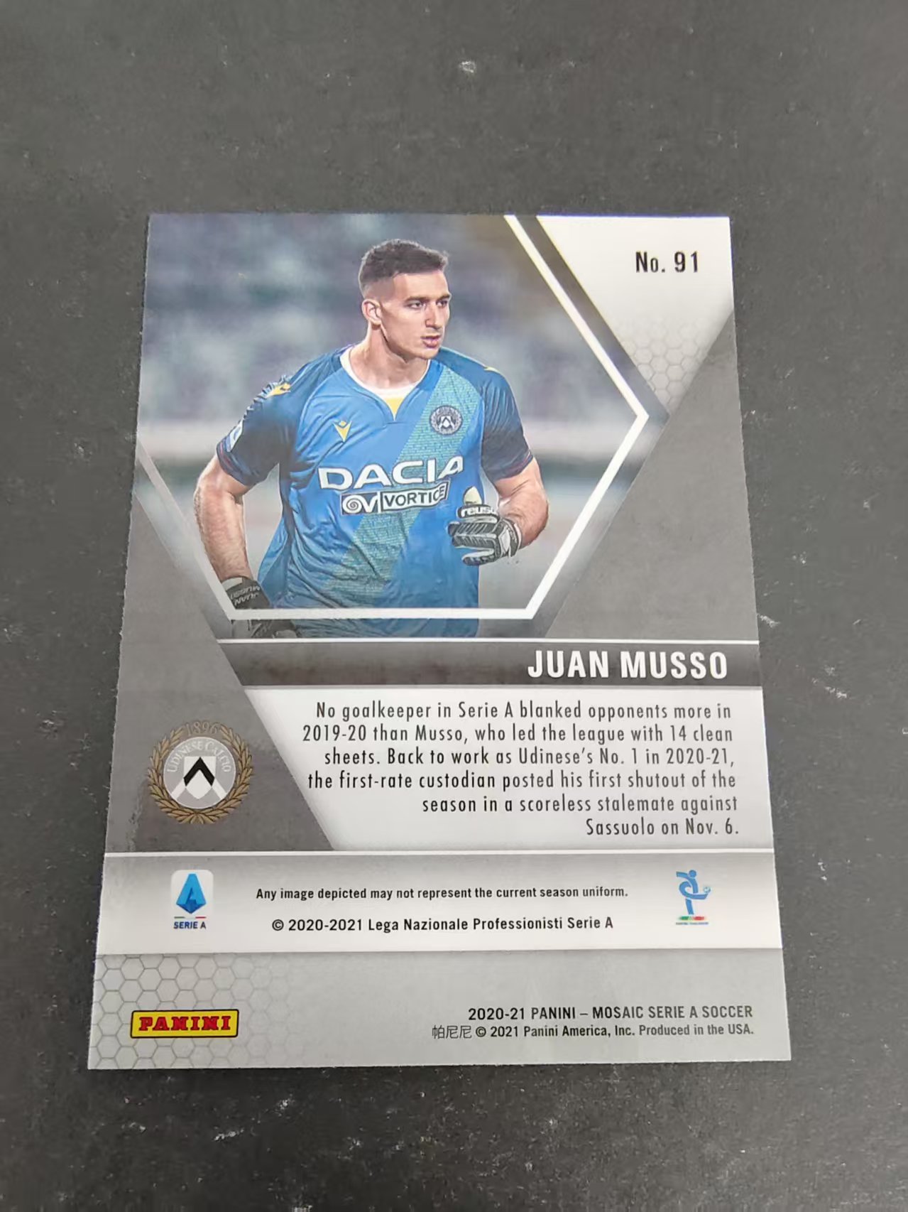 【可合并,不累计】2020-21 Panini Mosaic Juan Musso 阿根廷 穆索 马赛克 意甲 划痕 边角瑕疵 #91