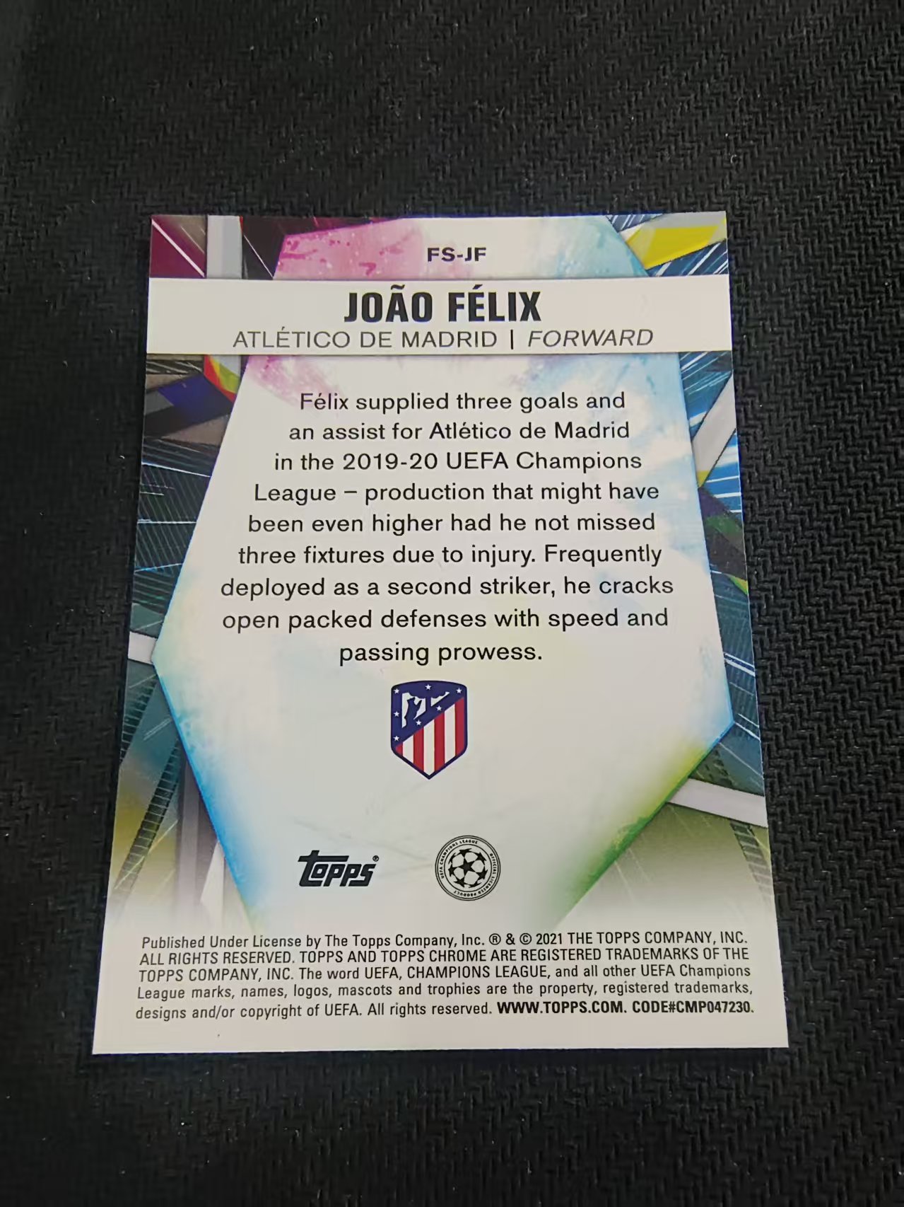 【可合并,不累计】2021 Topps Chrome Joao Felix 欧冠 蓝宝石 马竞 菲利克斯 未来之星特卡 碎冰折