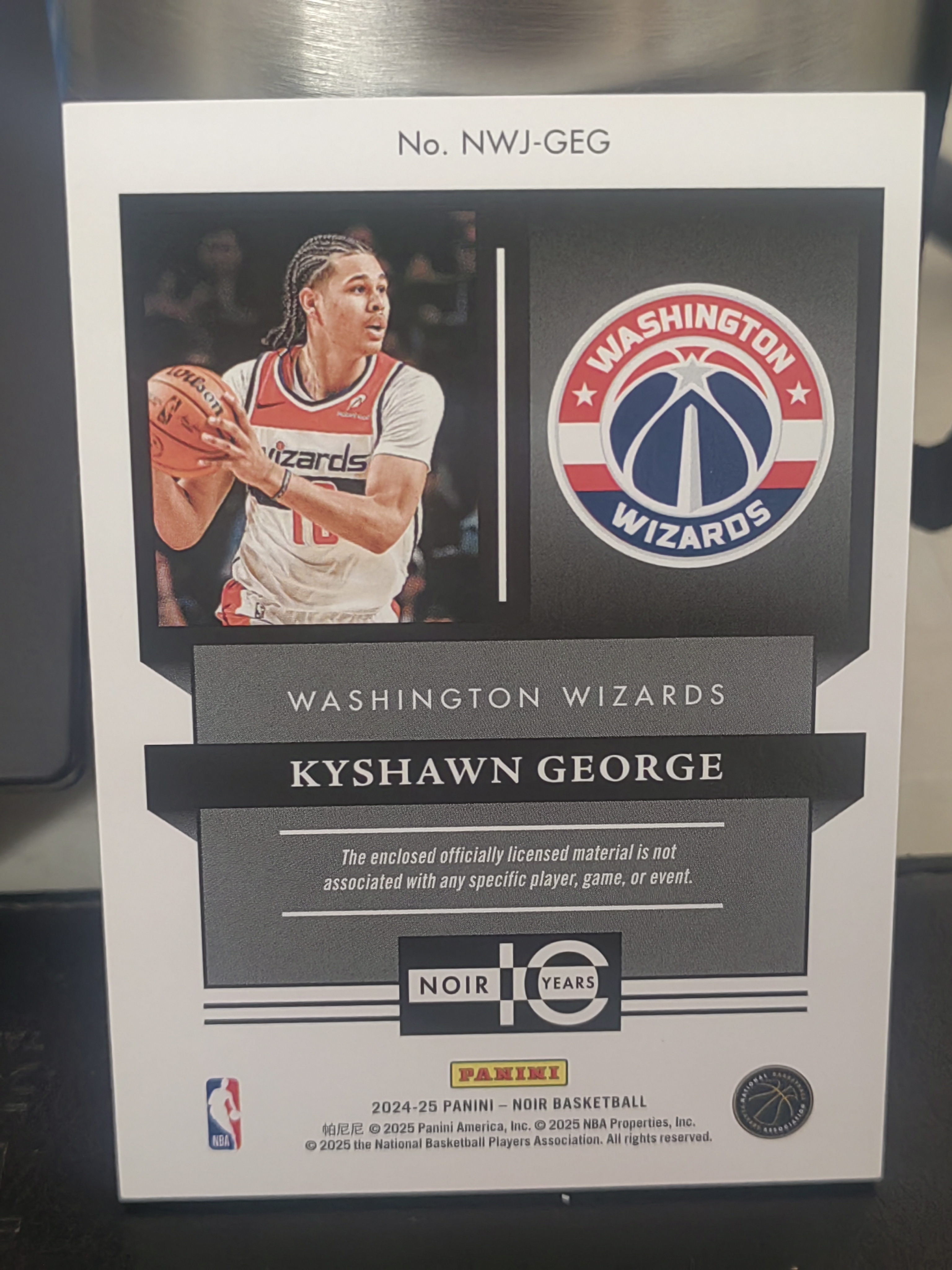 2024-25 Panini Noir Kyshawn George RC NOIR 诺尔 新秀 凯肖恩 乔治 奇才 双色 小窗 物料 99编 小鱼 白边白角 不保卡品 卡品如图