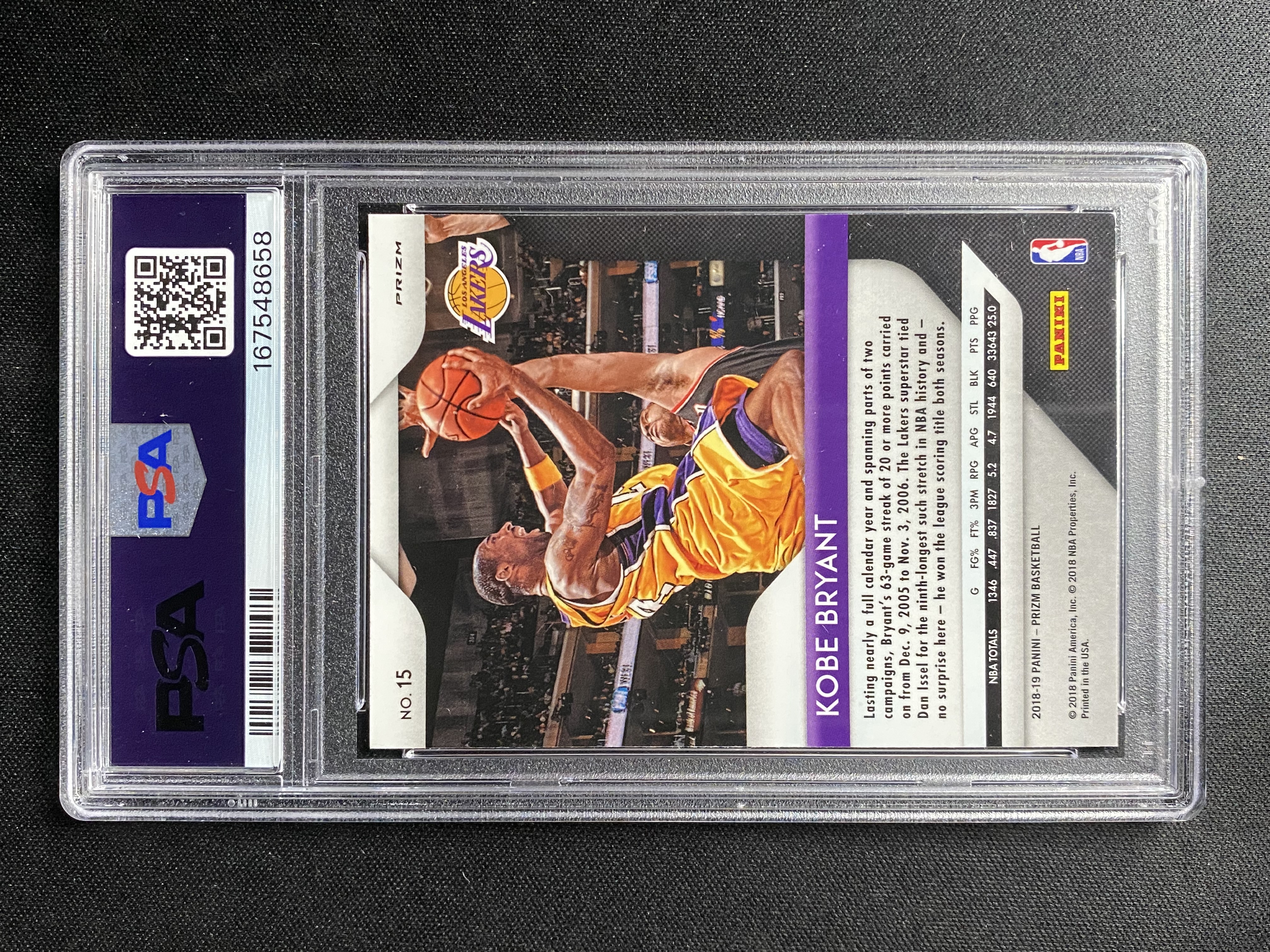 【小幻拍卖精品】2018-19 PANINI PRIZM KOBE BRYANT 湖人 科比 布莱恩特 老大 正银折 折射 base 四大分卫 传奇名宿 PSA10分评级卡 8658 /INS预/【A】